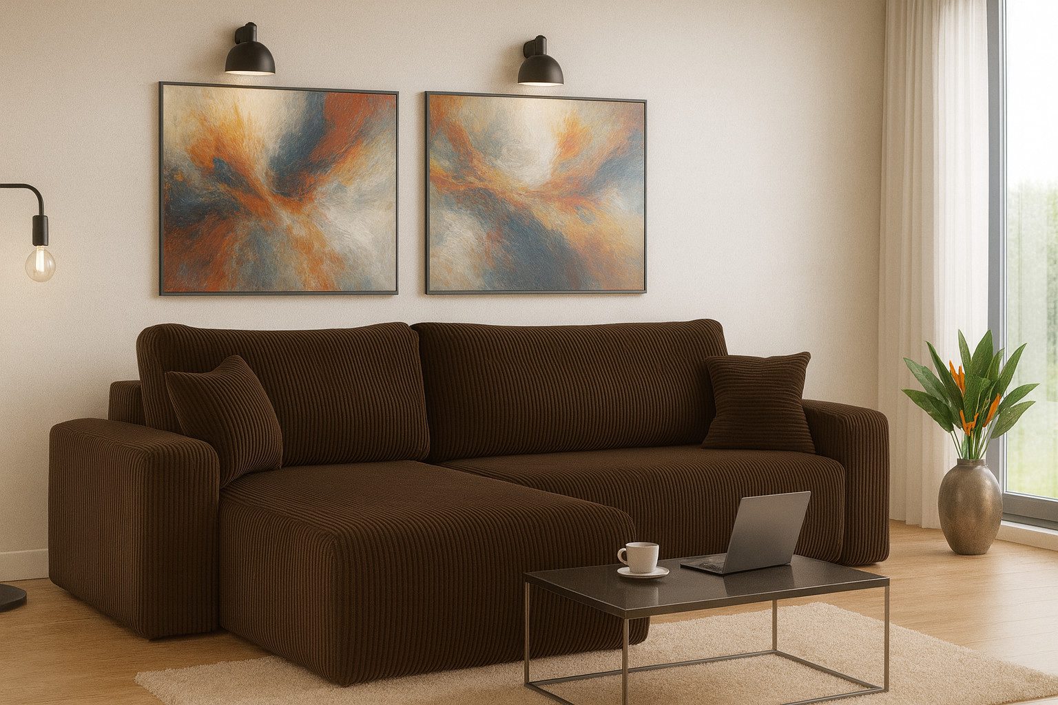 M-Punkt24 Ecksofa LYON, mit Bettfunktion – Feiner Cord Stoff – HR Schaum RG günstig online kaufen