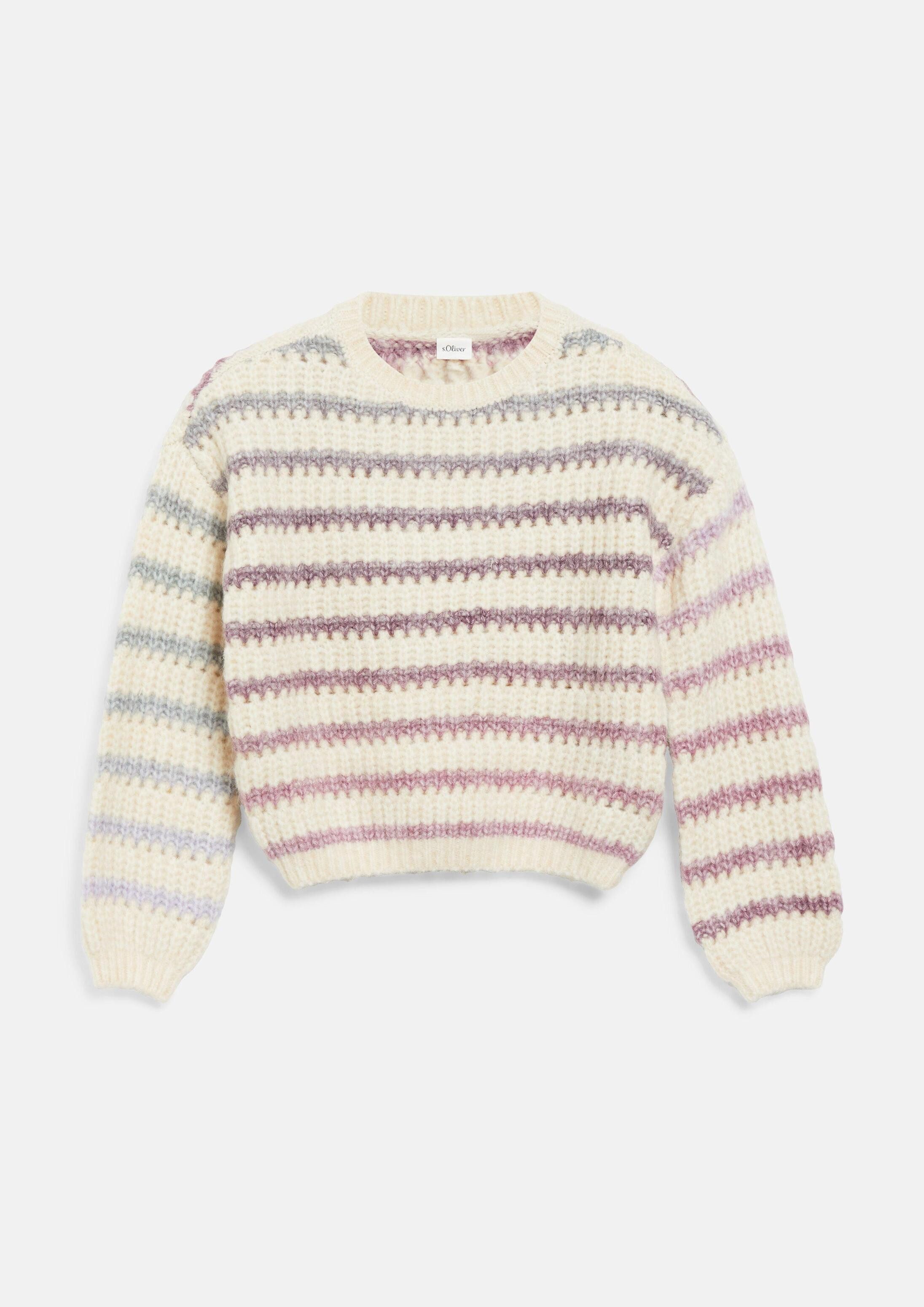 s.Oliver Longpullover Strickpullover Gestreifter Grobstrickpullover im Loose Fit