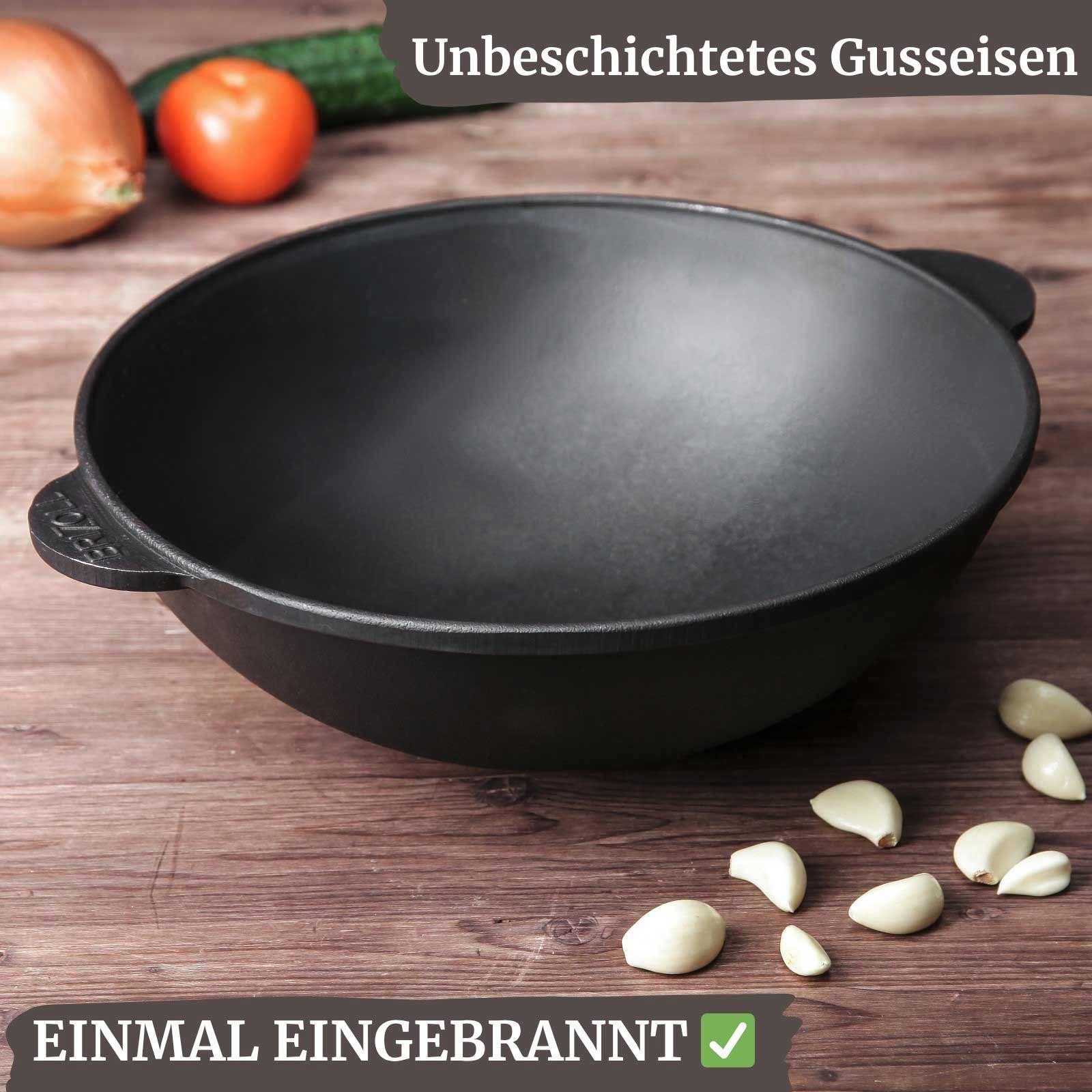 4BIG.fun Wok Gusseisen Wok 30 cm Asia Wokpfanne 4,7L Induktion, Gusseisen