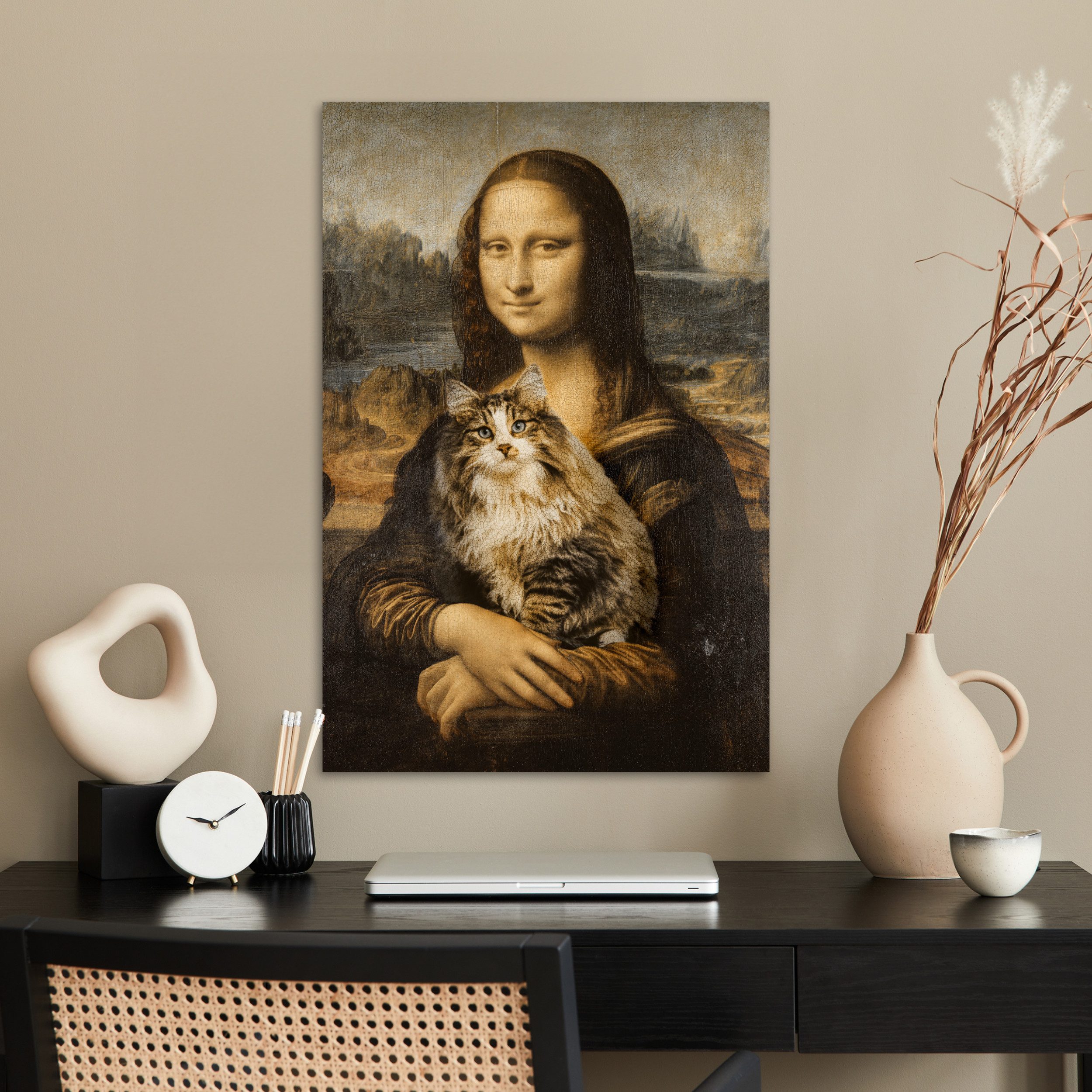 MuchoWow Poster Mona Lisa - Katze - Leonardo da Vinci - Vintage - Kunstwerk - Alte Mei, (1 St), Poster ohne Rahmen, Wandbild, Wandposter, 40x60 cm