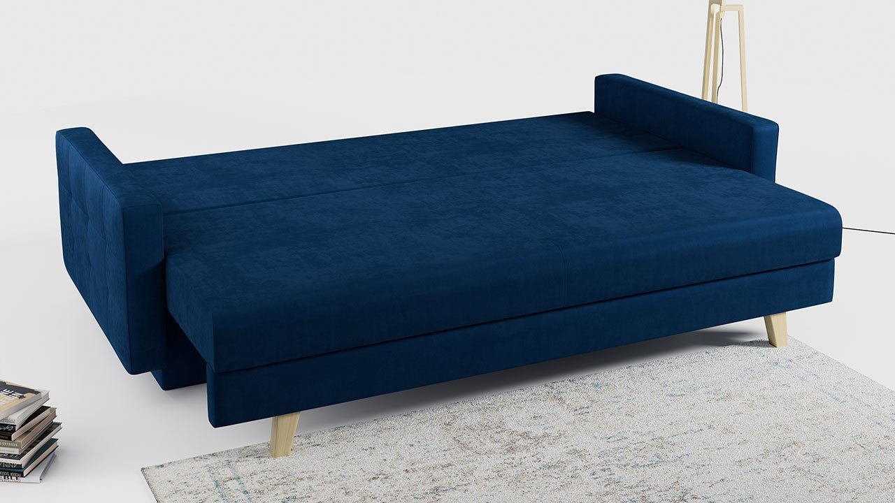 mit Dunkelblau und Schlaffunktion MÖBEL MKS Monolith Still Sofa Modern FRIGA, Bettkasten,