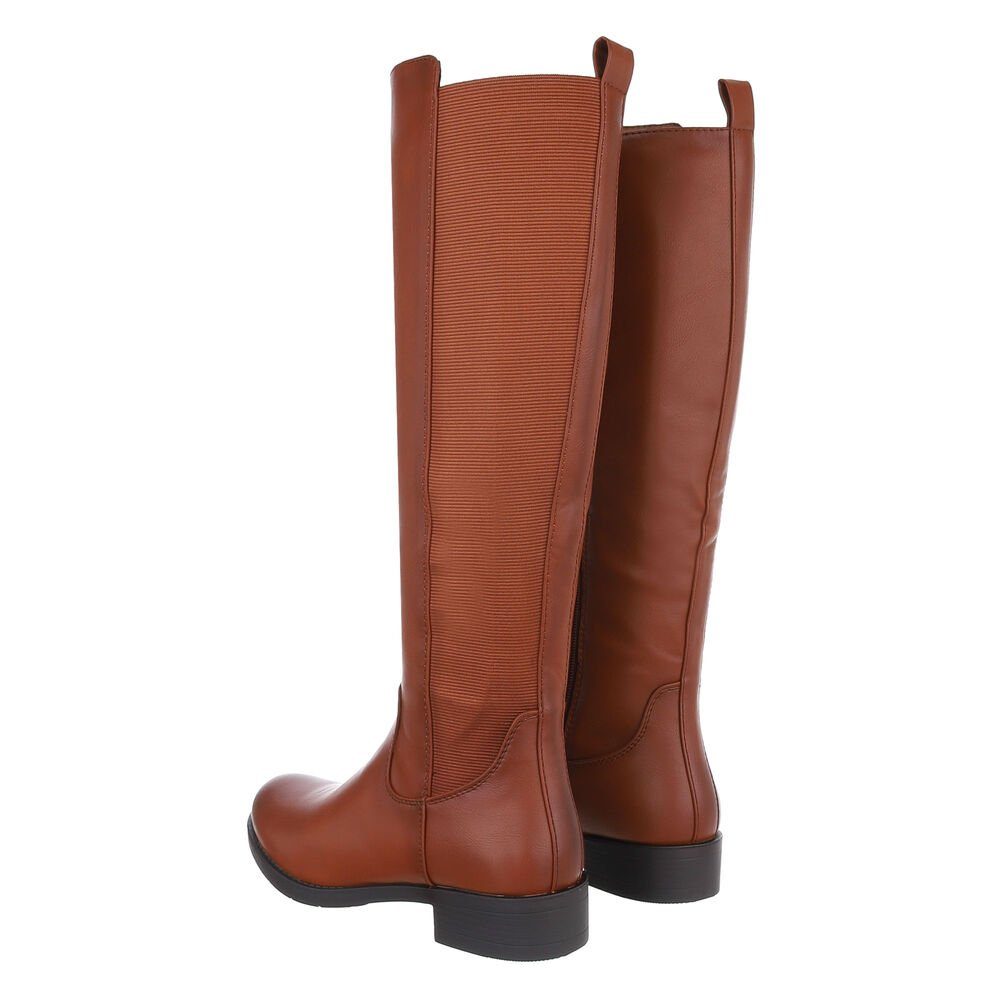 Ital-Design Damen Freizeit Stiefel (85080973) Blockabsatz Flache Stiefel in Camel – Bild 3 von 4