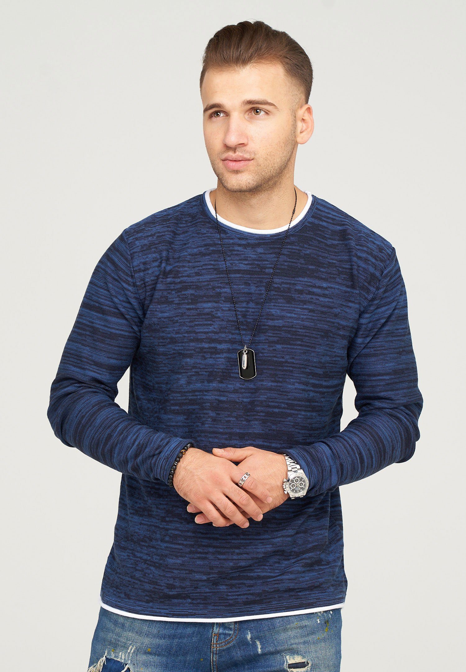 behype Strickpullover TAAVI in melierter Optik