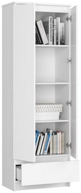 Home Collective Bücherregal Schrank Büroregal weiß 60cm breit 180cm hoch, mit 2 Türen und Schublade unten