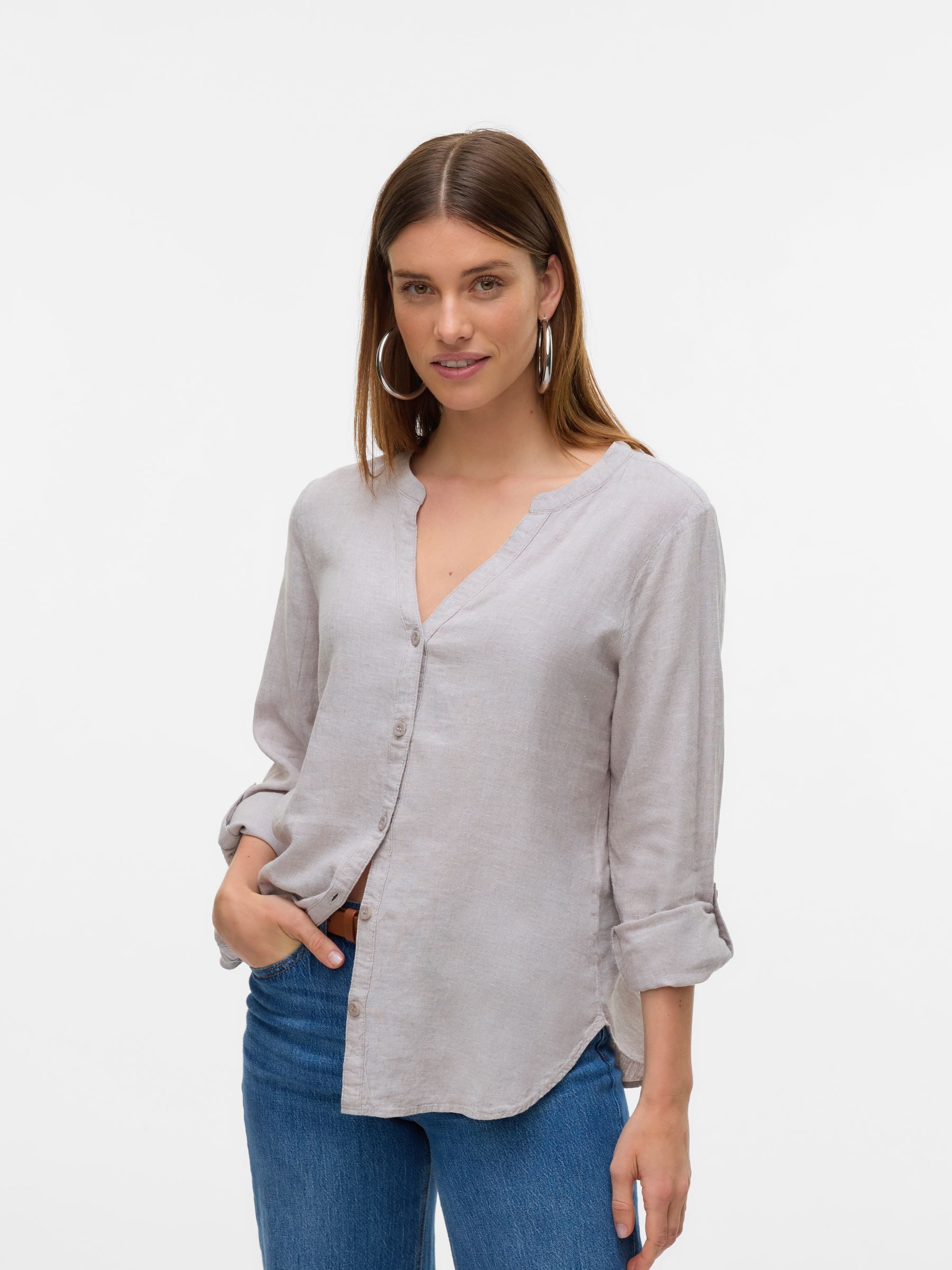 Vero Moda Blusenshirt Leinenoptik, V-Ausschnitt, Langarm, günstig online kaufen