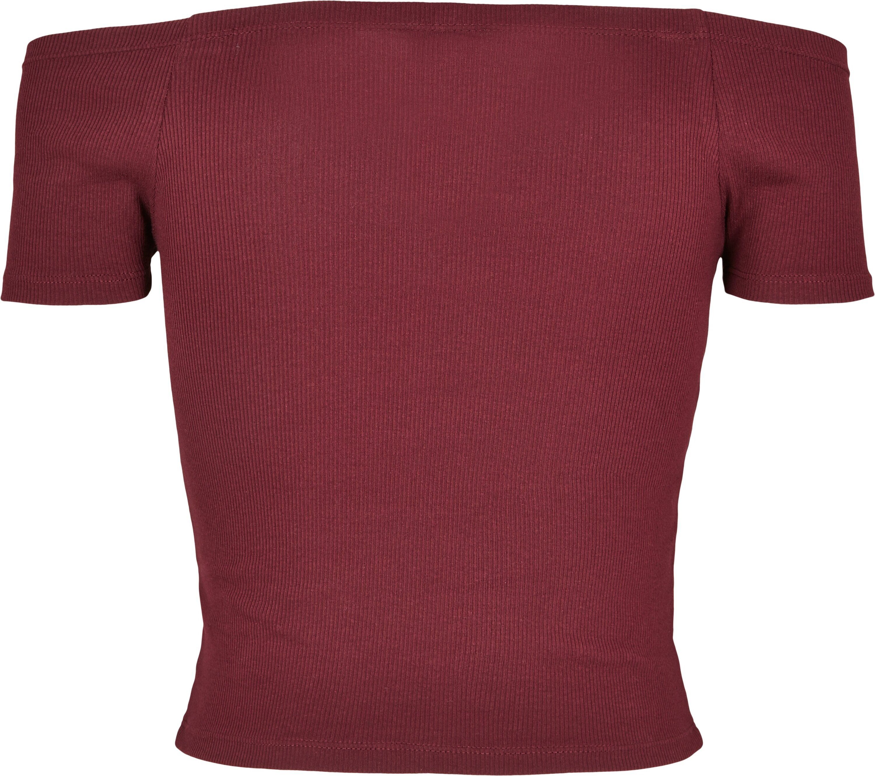 URBAN Shoulder (1-tlg) Tee Off Damen Rib T-Shirt Ladies redwine CLASSICS