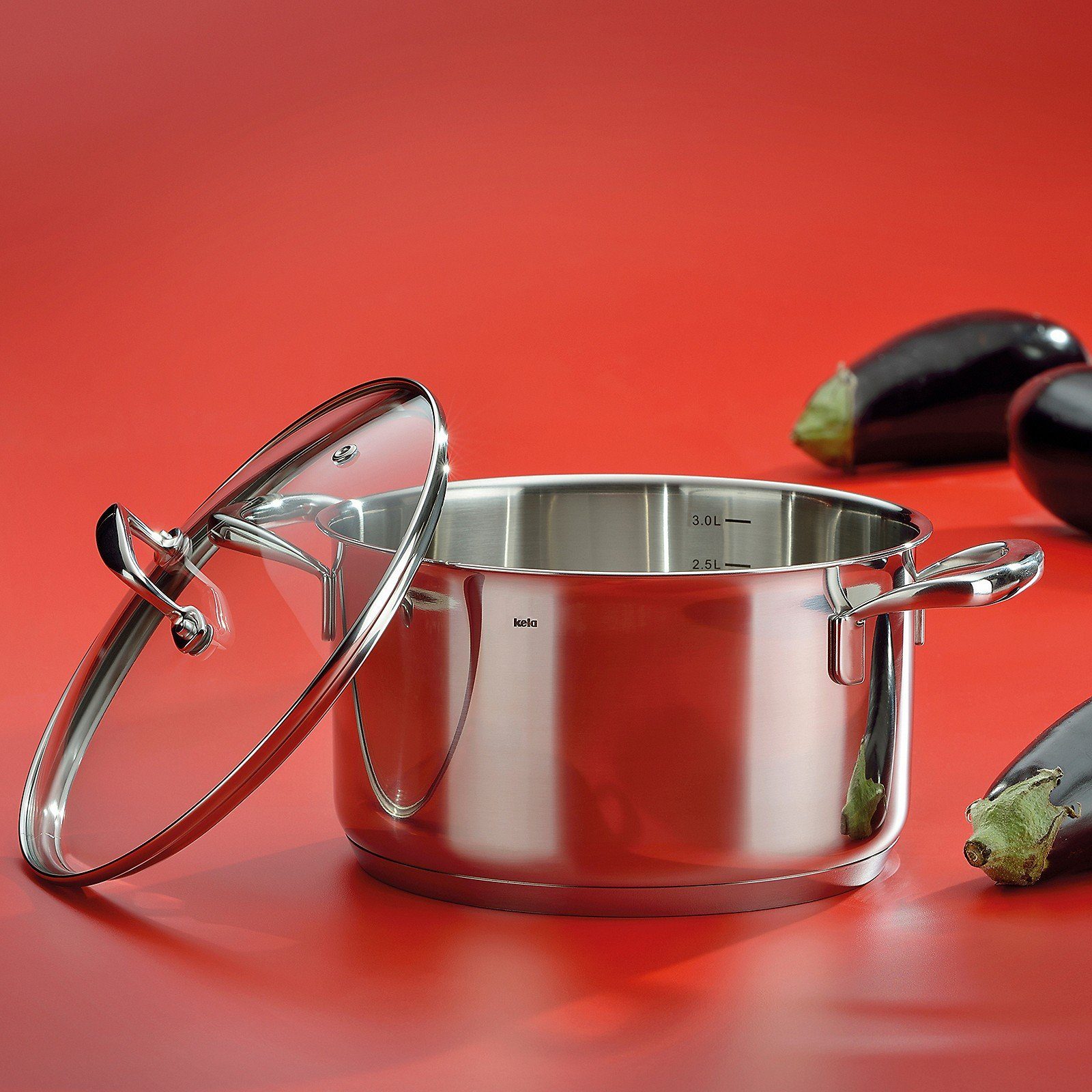 kela Bratentopf Flavoria, Edelstahl 18, 10 (1 Bratentopf inkl. Glasdeckel), mit Energiesparboden, für alle Herdarten geeignet (auch Induktion)