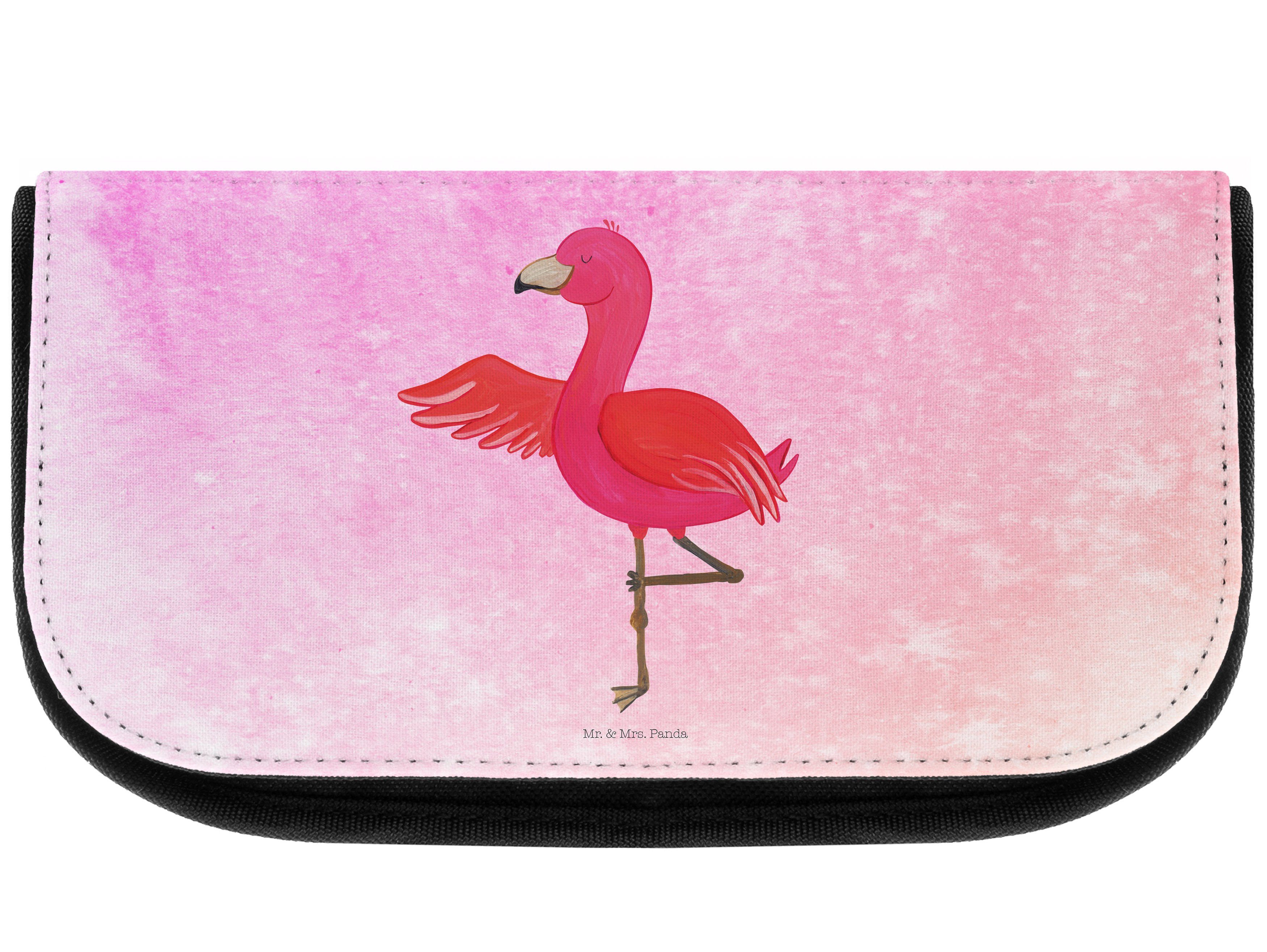 Mr. & Mrs. Panda Kosmetiktasche (1-tlg) Aquarell Yoga - Flamingo - Pink Geschenk, Schminktasche Kulturbeutel