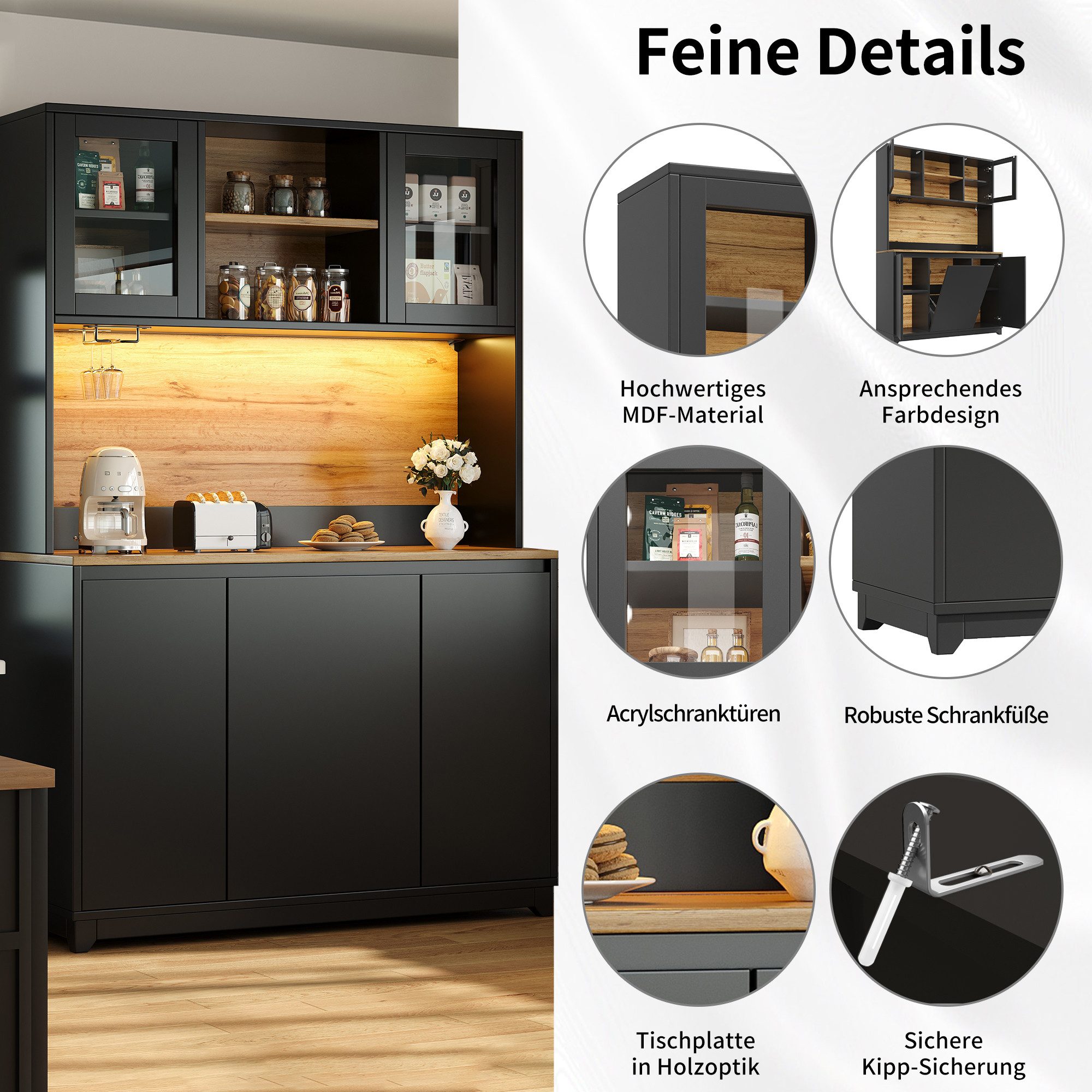 i@home Hochschrank Küchenschränke (120 × 40 × 180 cm) Küchenschränke mit 5 günstig online kaufen