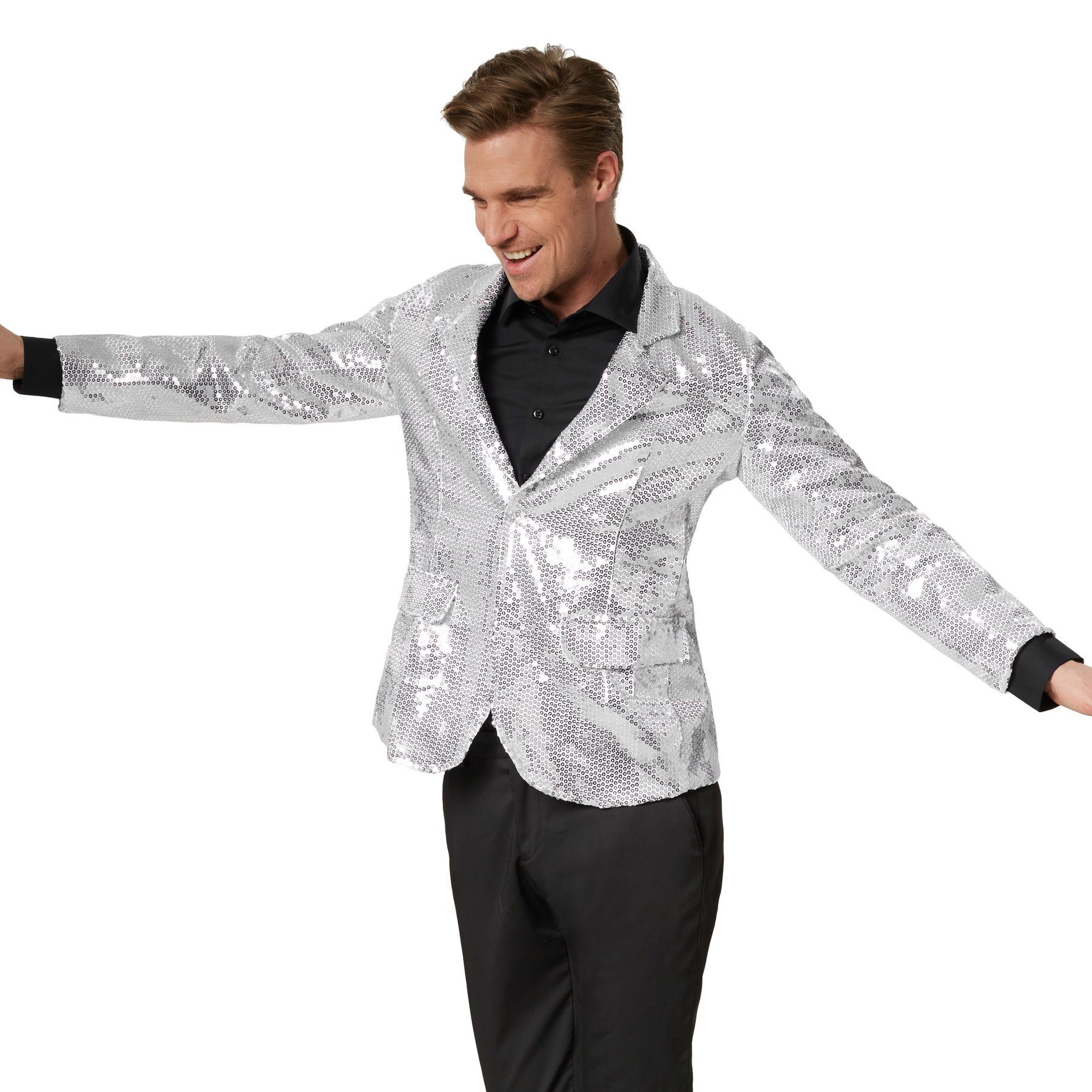 dressforfun Sakko Jackett, Für viele Outfits und Anlässe, Ziertaschen an den Seiten (Anzugjacke, Konfektionsgröße L in silber) Hoher Tragekomfort, guter Sitz, Kragen und Knopfleiste zum Schließen