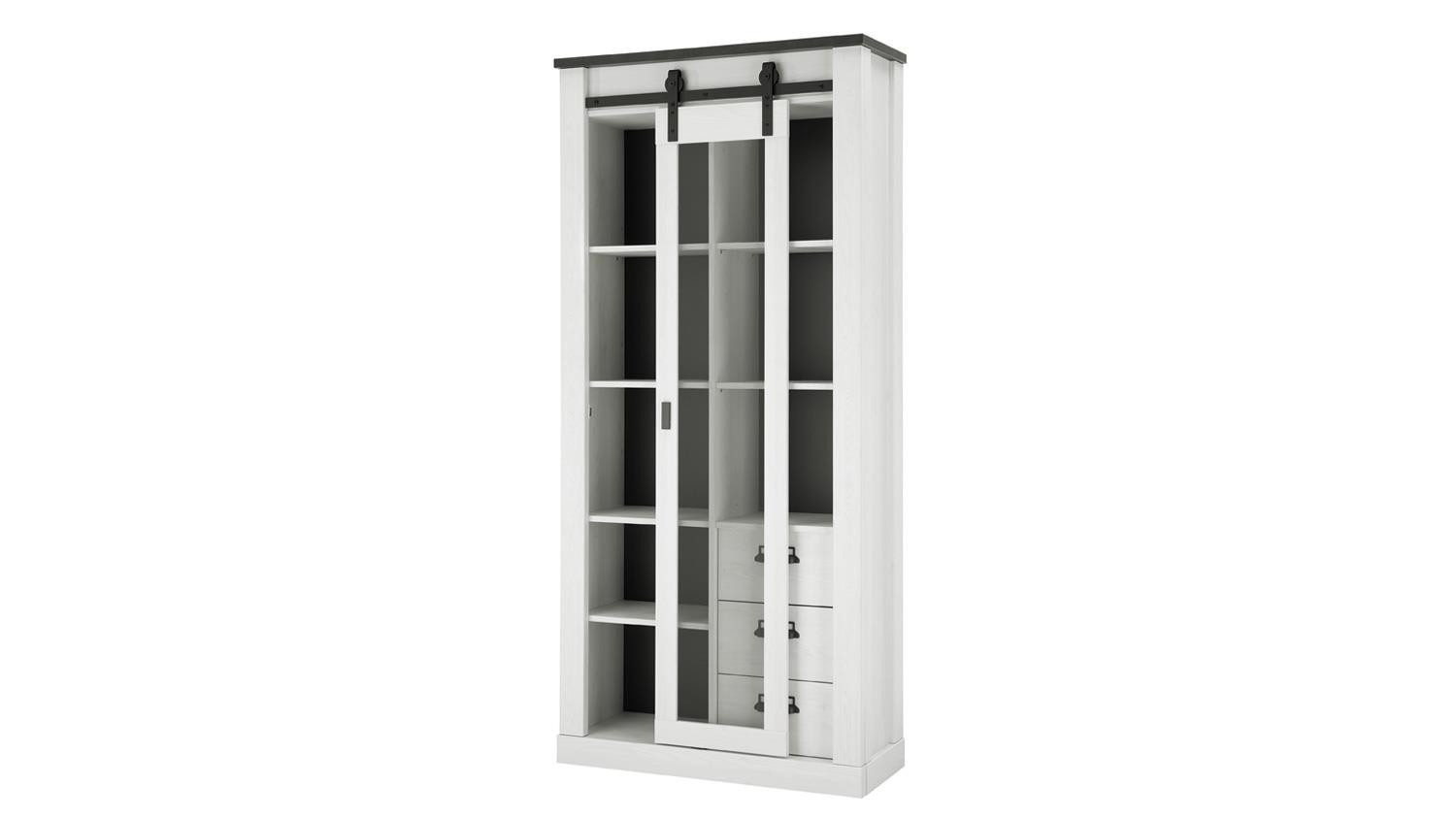 Möbel Akut Vitrine Vitrine Sherwood 24 Pinie weiß und anthrazit mit soft-close 93 cm