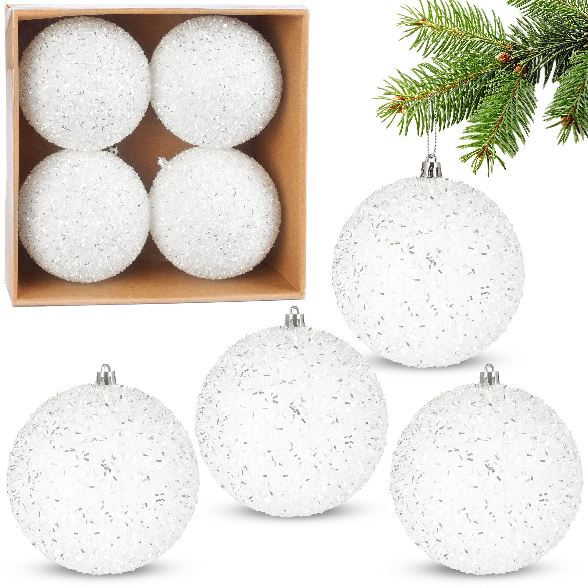 Weihnachtsbaumkugel Glitzer Weihnachtskugeln - 4er Set große Glitter Baumkugeln - 10 cm