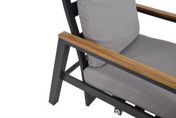 GMD Living Balkonset CODA, (Gartenliegen-Set, 5-tlg., bestehend aus 2 Stühlen, 2 Fußbänken & Tisch inkl. Sitzpolster), wasserabweisend, Aluminium Tischplatte im Teaklook