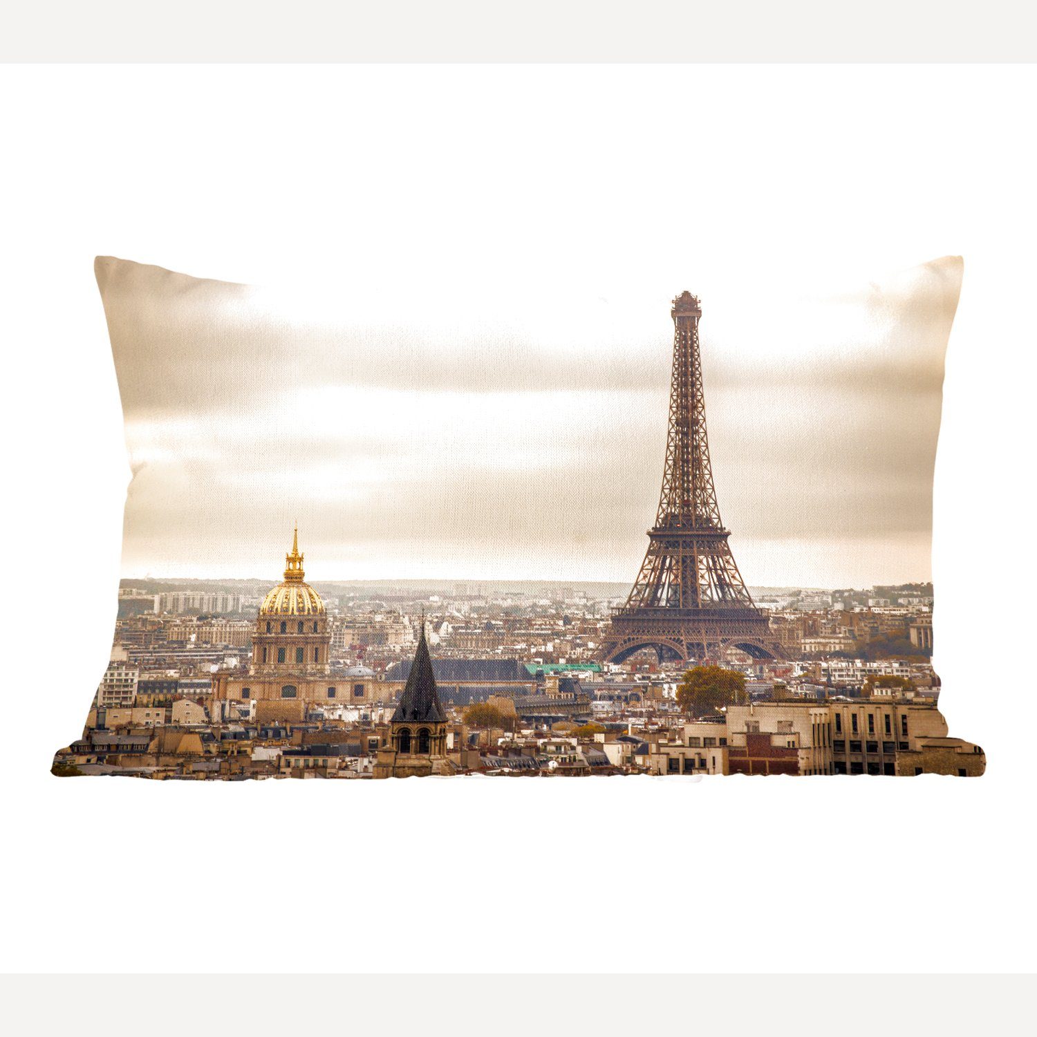 MuchoWow Dekokissen Dichte Wolken über Paris und dem Eiffelturm, Wohzimmer Dekoration, Zierkissen, Dekokissen mit Füllung, Schlafzimmer