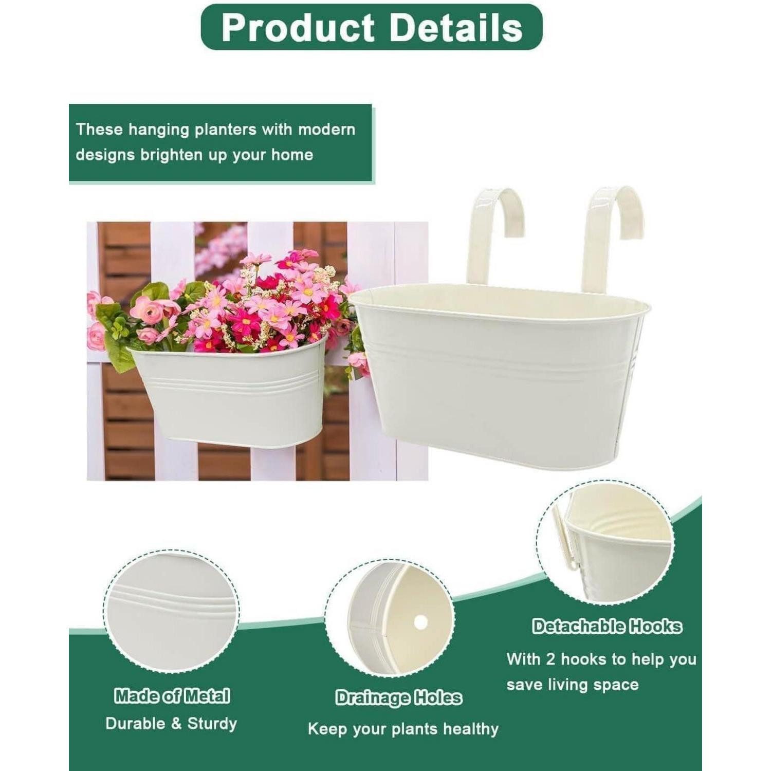 LuxusKollektion Blumentopf Hängende Blumentöpfe 3er Set Schwarz Metall-Eimer, abnehmbare Haken
