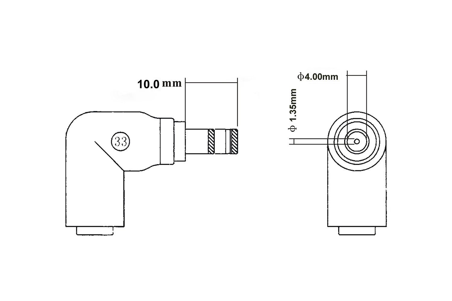 HEAD33N C33-Steckerspitze – mm x Buchse Batterie-Verbindungskabel, PowerSmart 4,0 1,35 5,5 x 2,5 mm Stecker auf