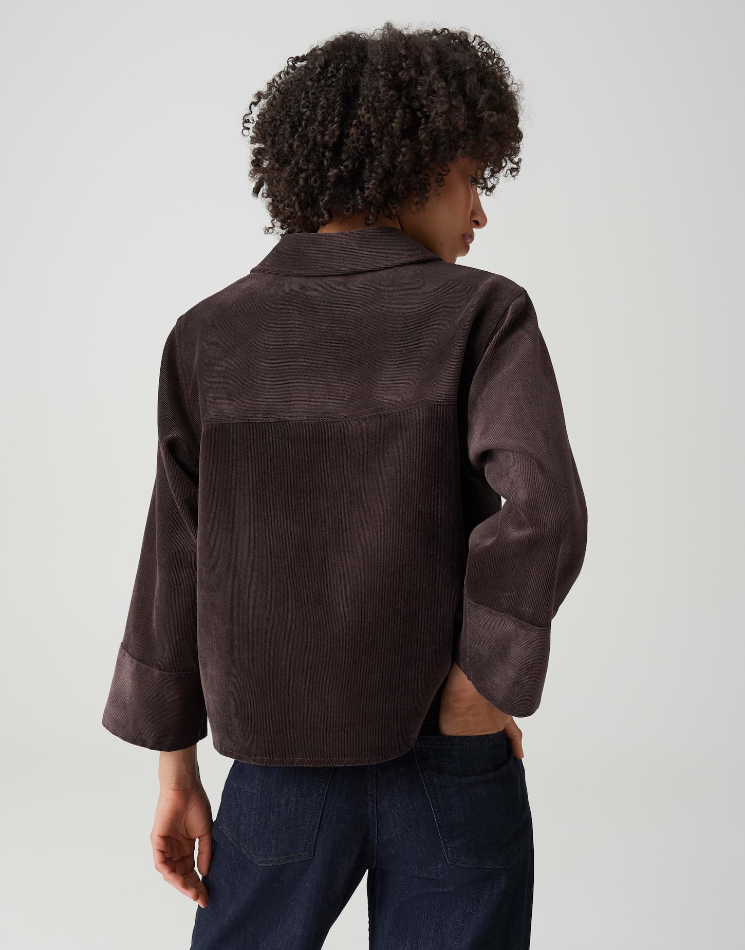 OPUS Langarmbluse aus Cord Regular Fit Pattentaschen