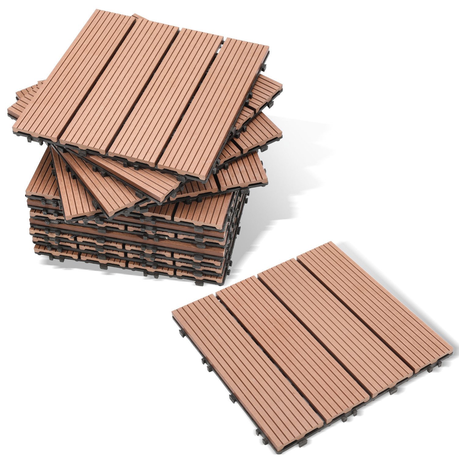 Clanmacy Terrassendielen WPC Terrassenfliesen in Holzoptik Garten Balkon mit Drainagensystem, (11-St)