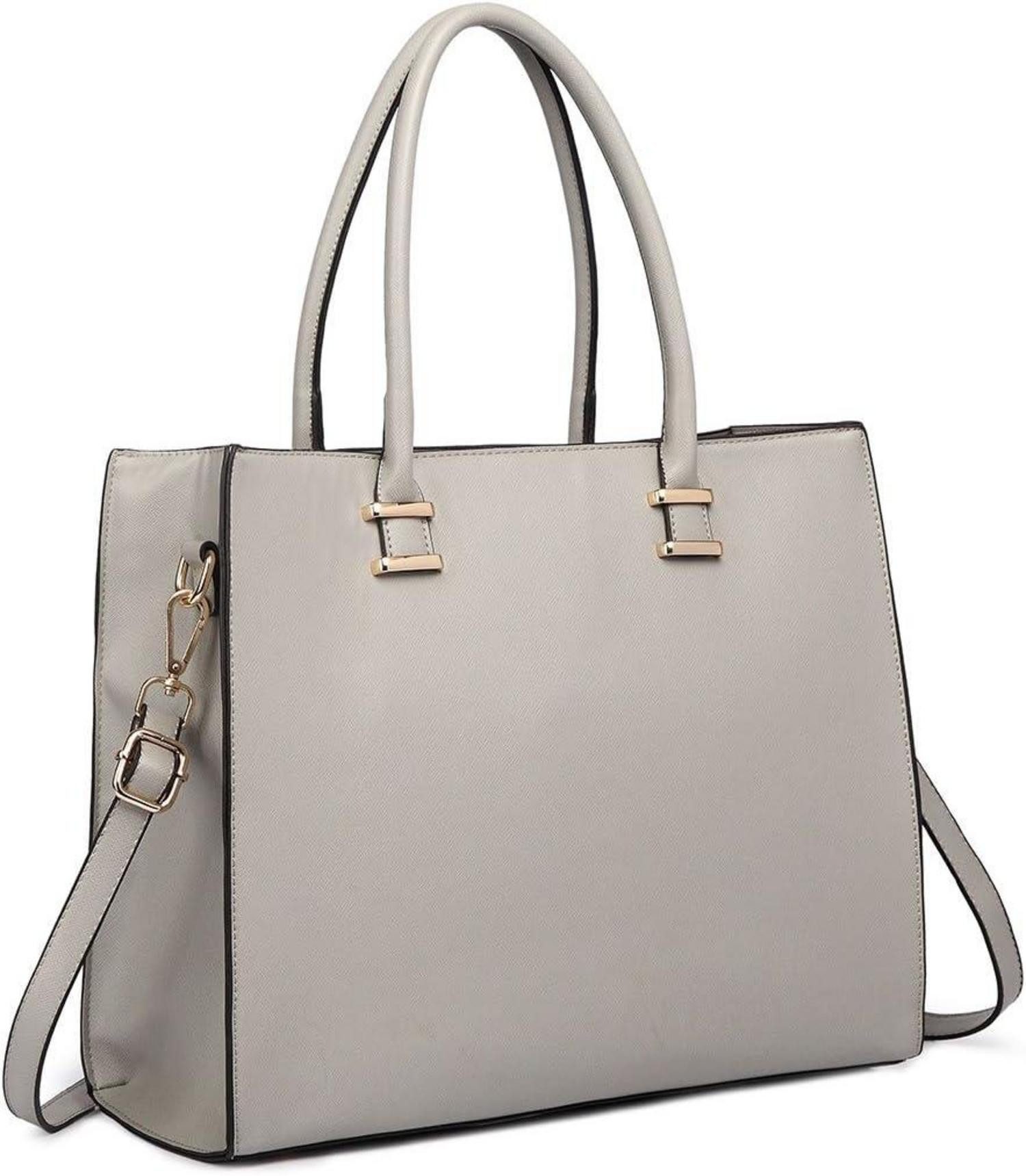 Handtasche Damen Umhängetasche Grau Groß Kunstleder Henkeltasche A4 Organizer 14