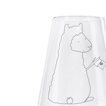 Mr. & Mrs. Panda Weißweinglas Alpaka Fahne - Transparent - Geschenk, Alpakas, Lamas, Spülmaschinenf, Premium Glas, Premium Gravur