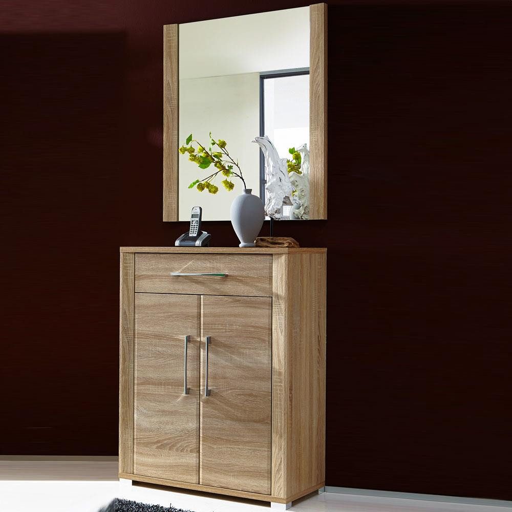 Lomadox Garderoben-Set GOCH-36, (Spar-Set, 2-St), Garderoben Schuhschrank Set mit Spiegel Sonoma Eiche hell 74x188x40 cm