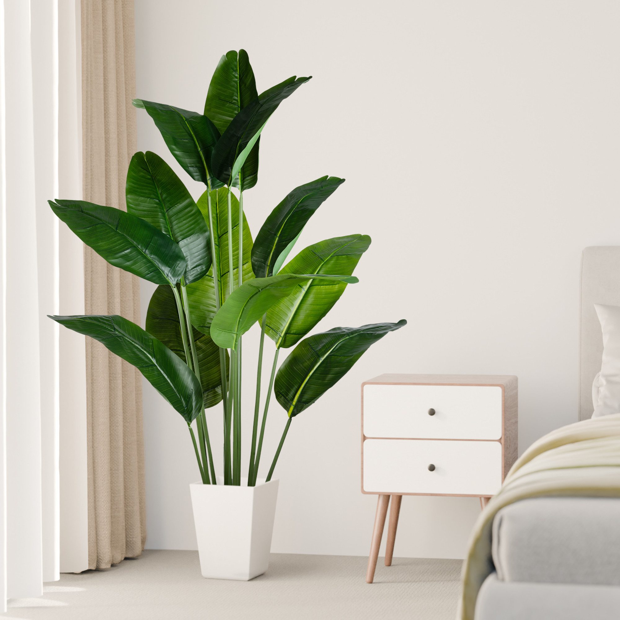 Kunstpalme Künstlicher Bananenbaum mit Topf, Kunstpflanze, Kunstbaum Banane Bananenbaum, PASCH