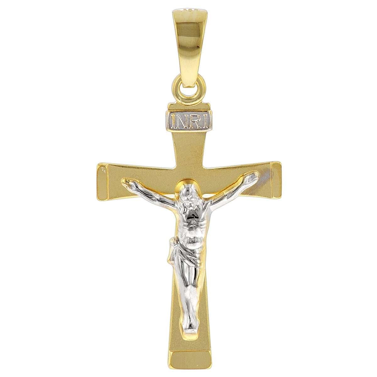 trendor Kreuzanhänger 78803, Kruzifix-Anhänger für Herren 585 Gold Bicolor 29 mm