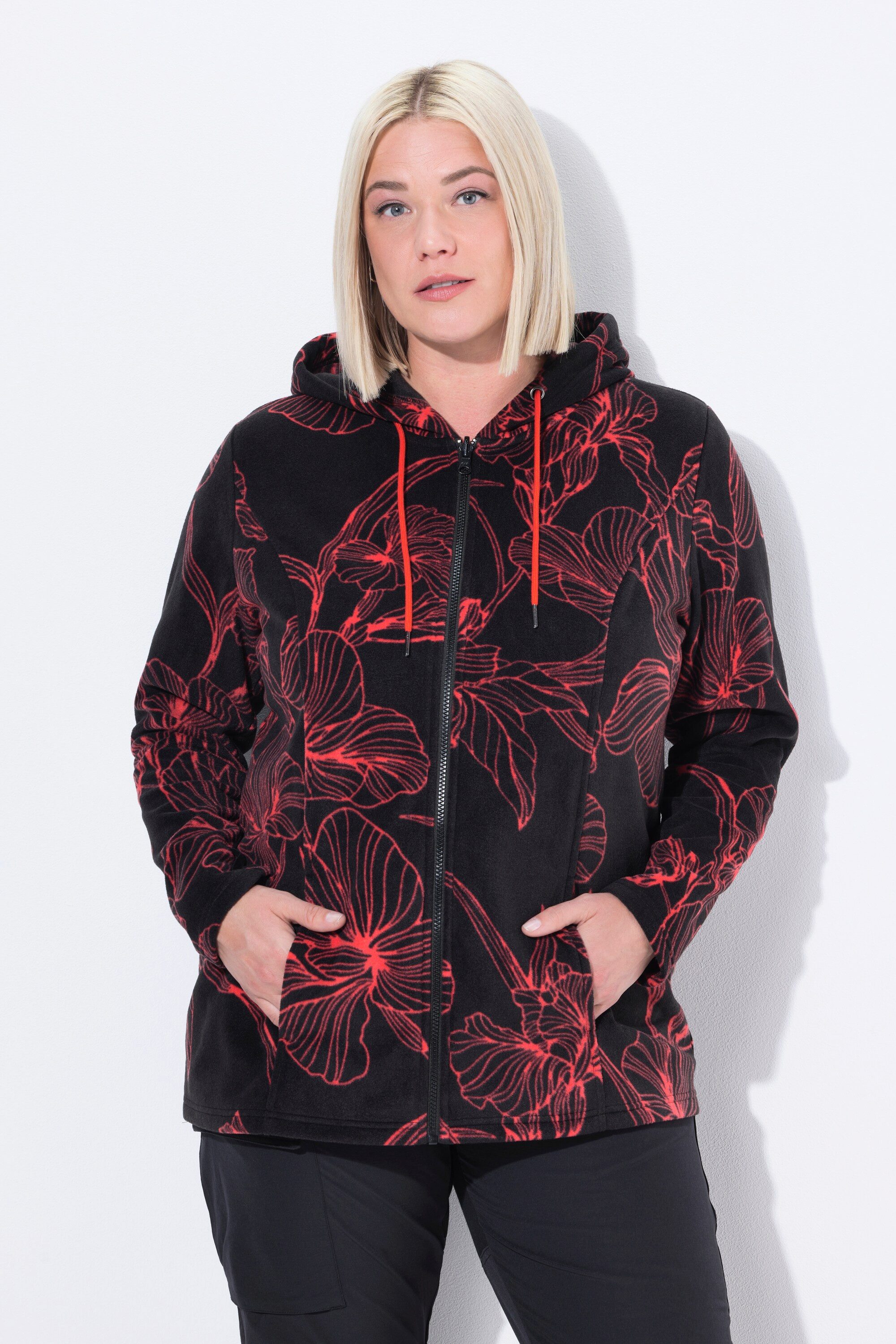 Ulla Popken Sweatjacke Fleecejacke Blütenmuster Kapuze günstig online kaufen
