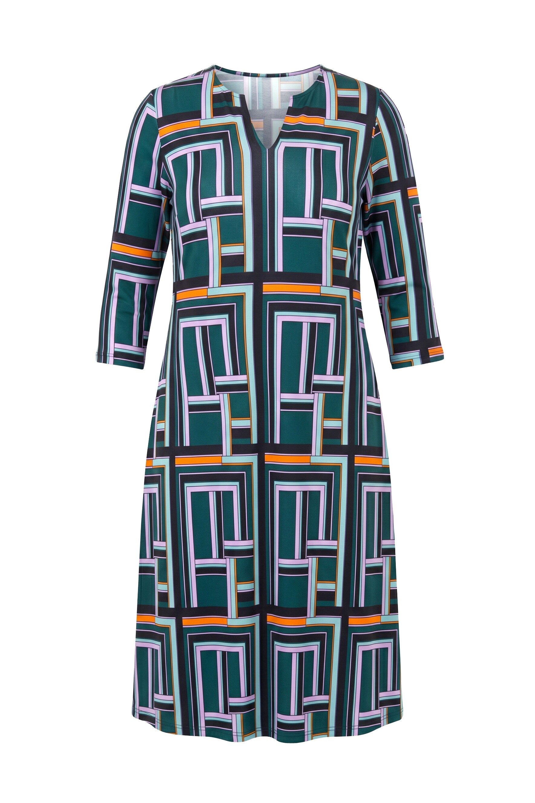 Ulla Popken Midikleid Slinky-Midikleid grafisches Design Hemdkragen