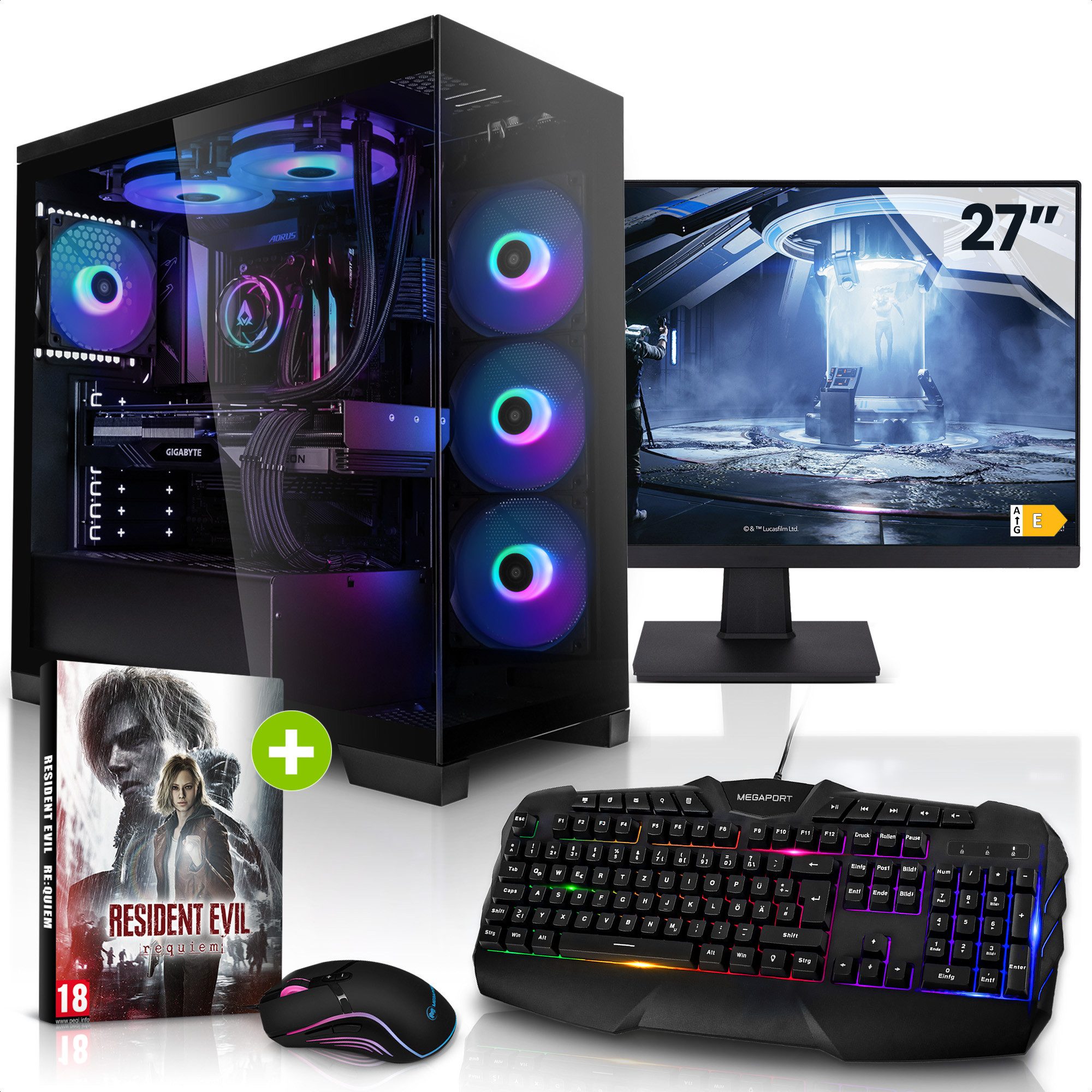 AurumPC 27"Set i9-14900KF mit RTX5070Ti 16GB und 32GB DDR5 RAM PC-Set (27 Zoll, Intel Core i9 14900KF, GeForce RTX 5070 Ti, 32 GB RAM, 2000 GB SSD, Wasserkühlung)