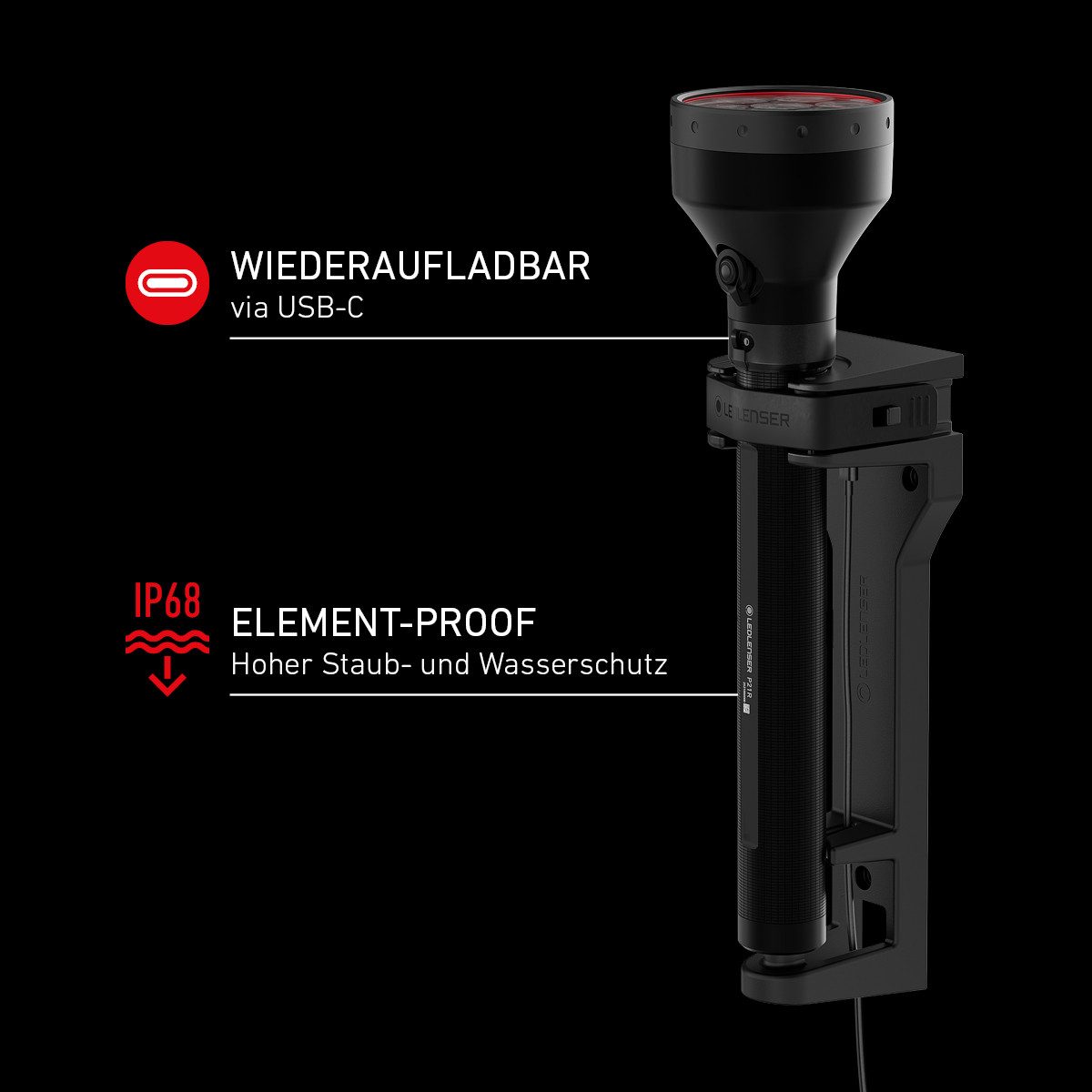 Ledlenser Taschenlampe P21R, bis 12000 Lumen, 1100 m Leuchtweite, IP68, 25 Std Laufzeit, USB-C
