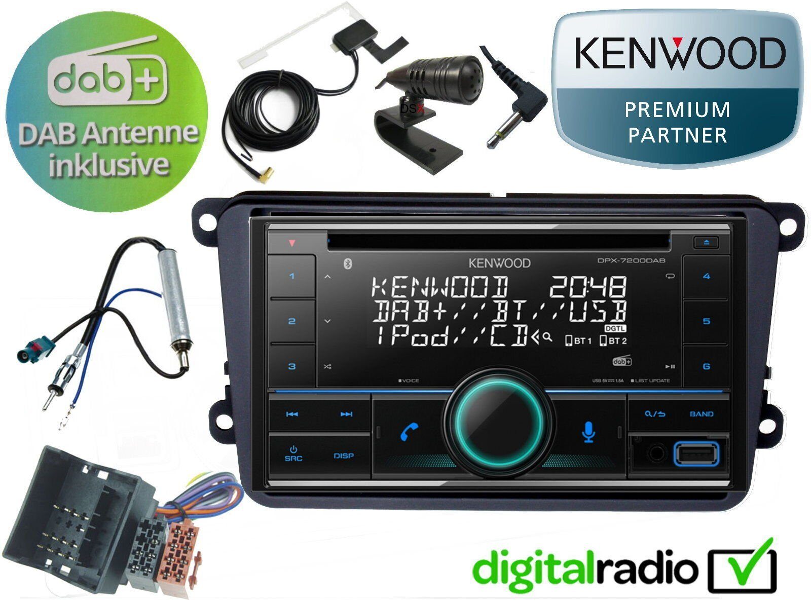 DSX Kenwood CD Bluetooth DAB+ USB Radio Antenne inkl für VW Golf 5 6 Plus Autoradio (Digitalradio (DAB), FM)