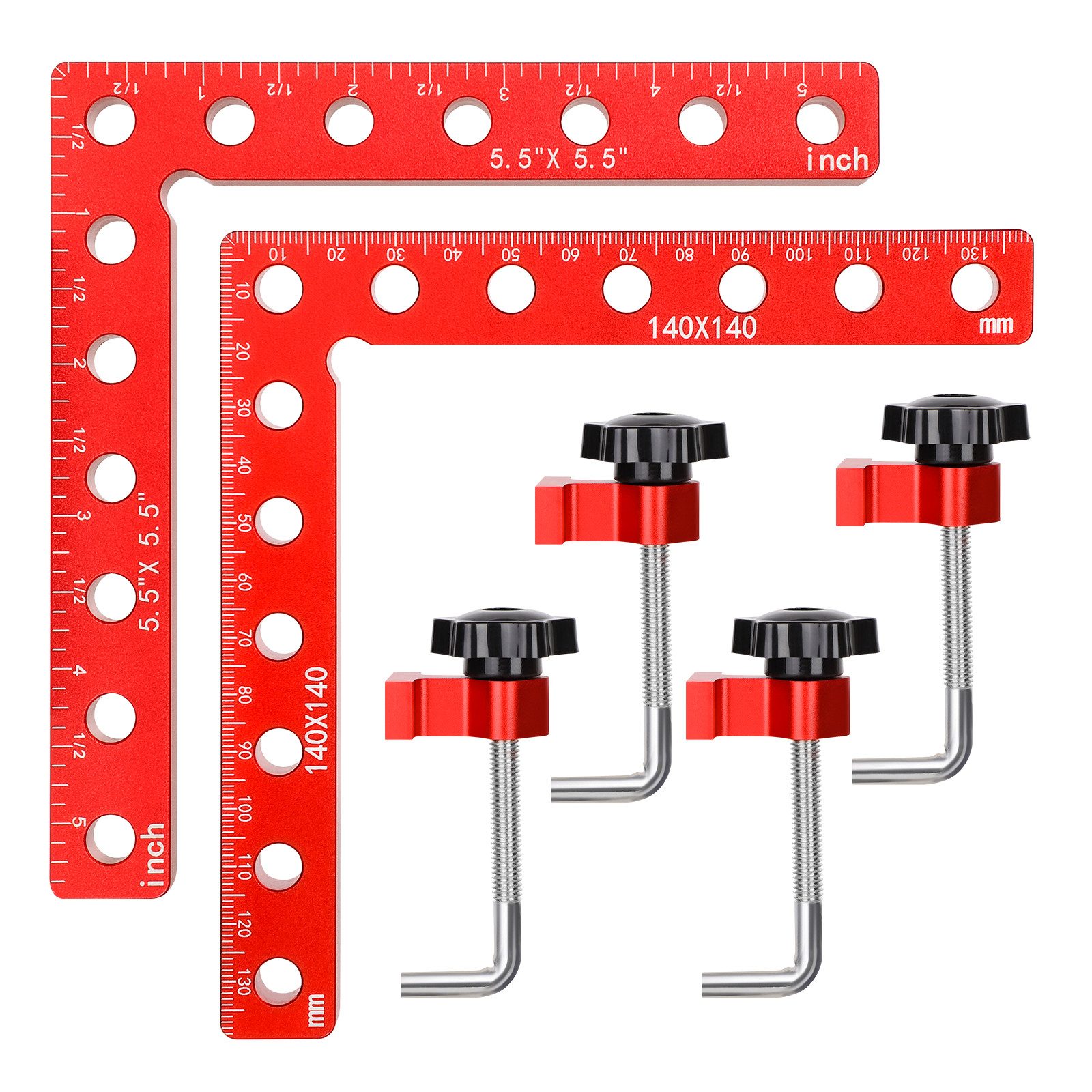 JOYOLEDER Klemmen 90 Grad Positionierwinkel, Winkel-Klemme aus Aluminiumlegierung, (14 cm/5,5 Zoll), professionelle Holzbearbeitungswerkzeuge, 2-St), Zimmermannswinkel für Holzbearbeitung