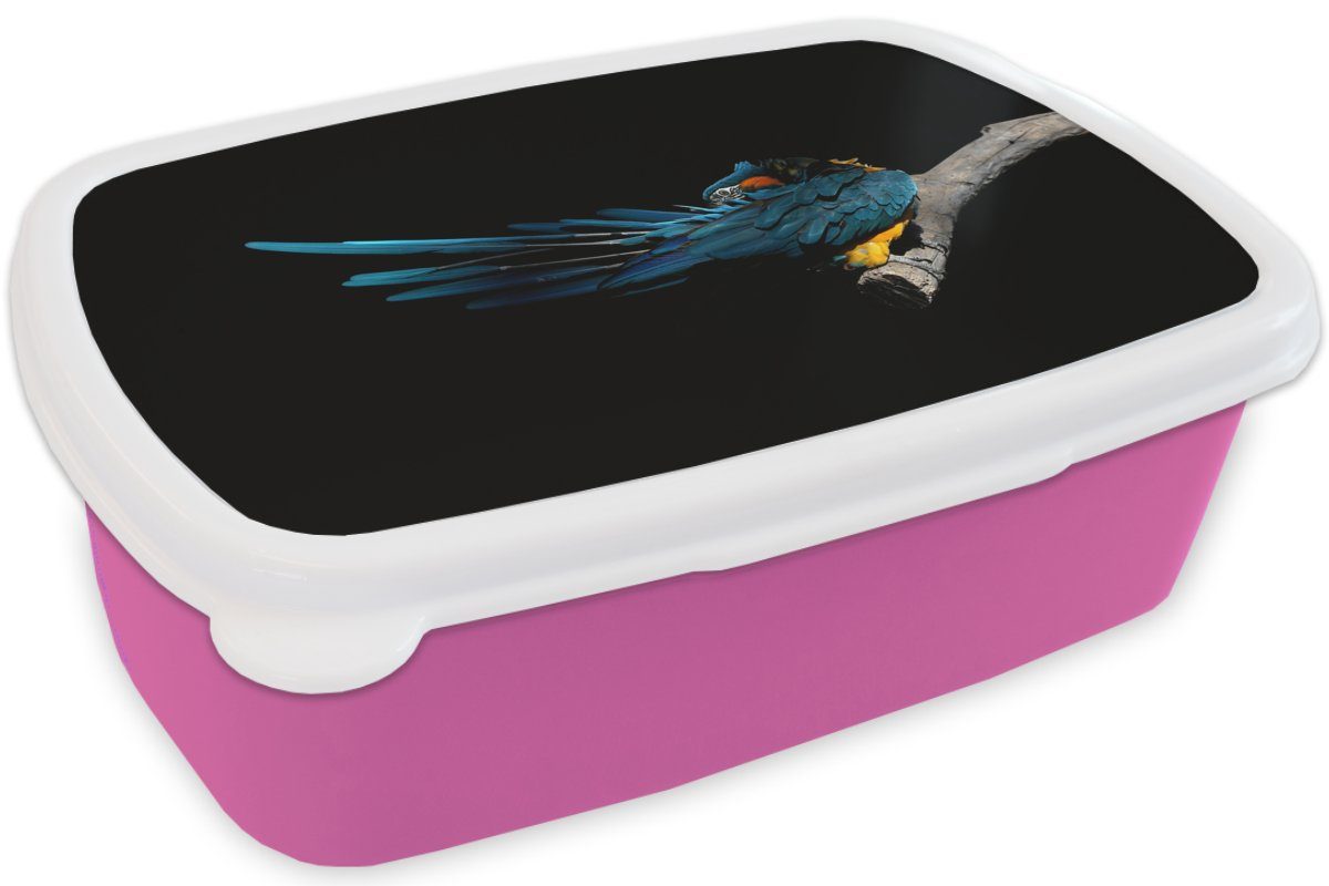 Kunststoff Kunststoff, - Mädchen, Brotdose MuchoWow - rosa Lunchbox Brotbox Federn Zweig (2-tlg), Vogel Snackbox, Schwarz, Kinder, für Erwachsene, -