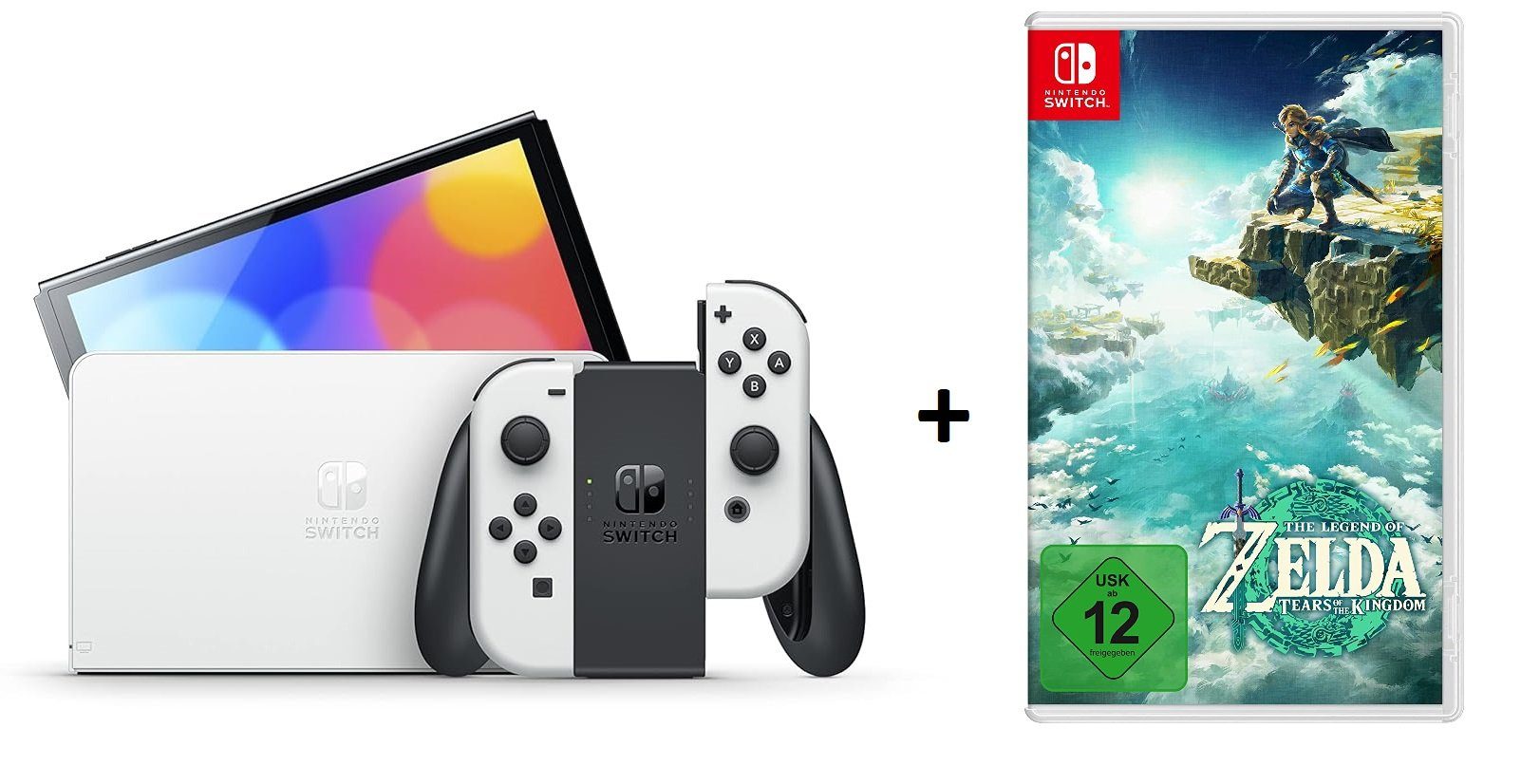 Nintendo OLED Konsole Weiß mit Zelda: Tears of the Kingdom Spiel (Bundle, inkl. Joy-Con), Handheld-Spielekonsole