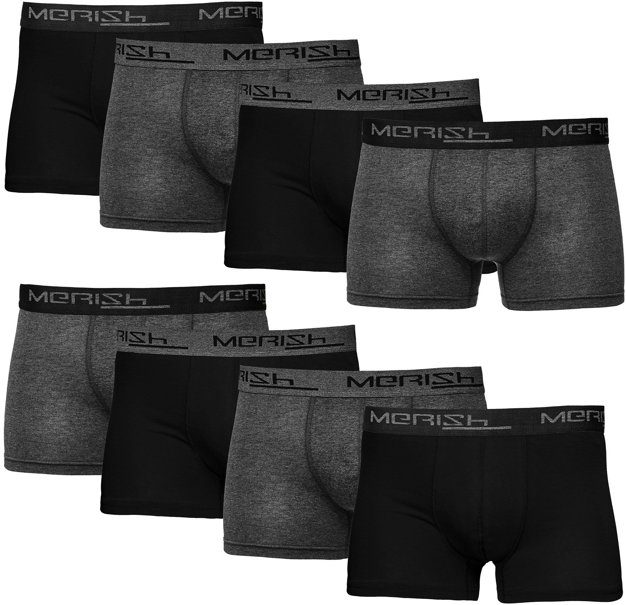 MERISH Boxershorts Herren Männer Unterhosen Baumwolle Premium Qualität perfekte Passform (Vorteilspack, 8er-Pack) S - 7XL 216e-anthrazit/schwarz | Boxershorts