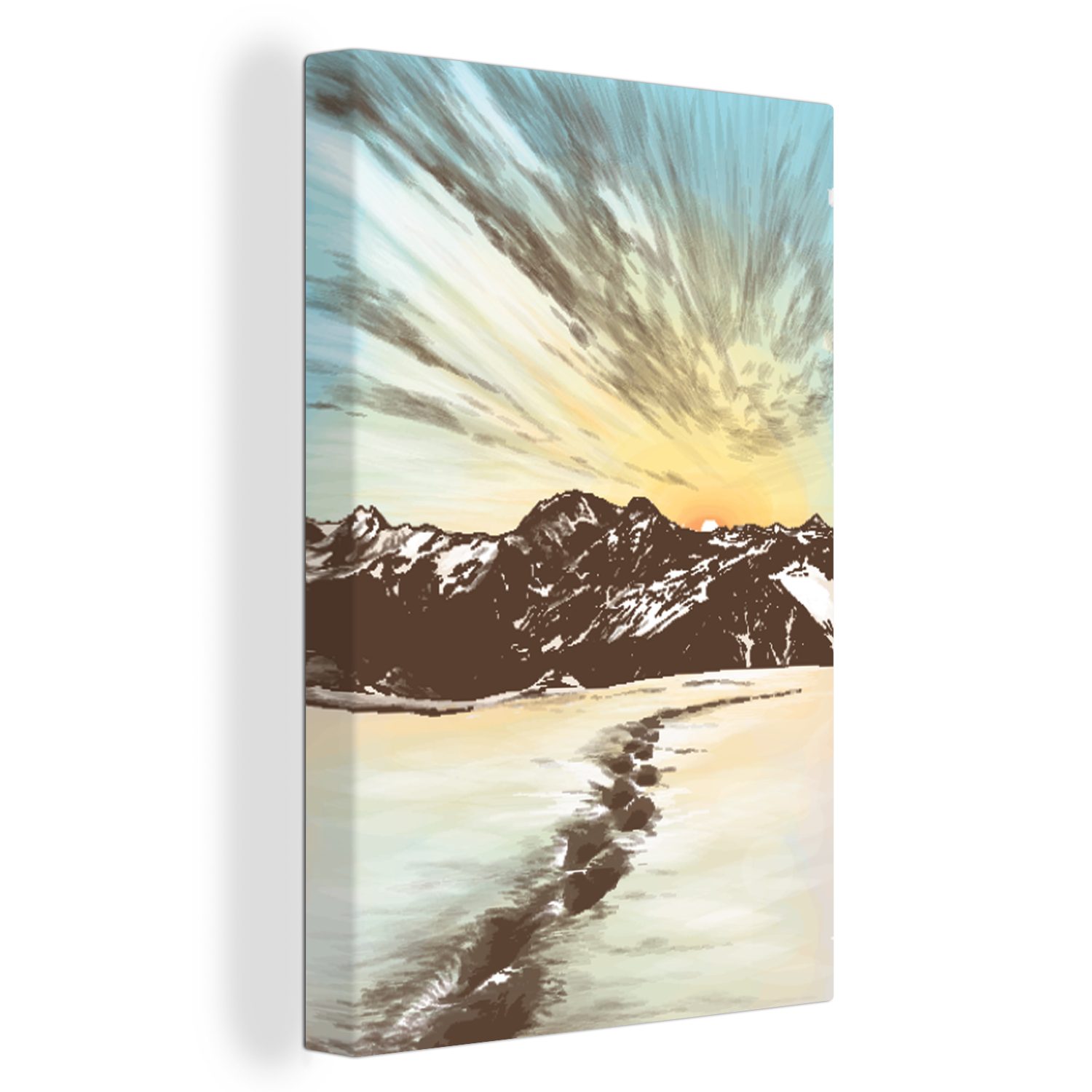OneMillionCanvasses® Leinwandbild Berg - Strand - Meer, (1 St), Leinwandbild fertig bespannt inkl. Zackenaufhänger, Gemälde, 20x30 cm