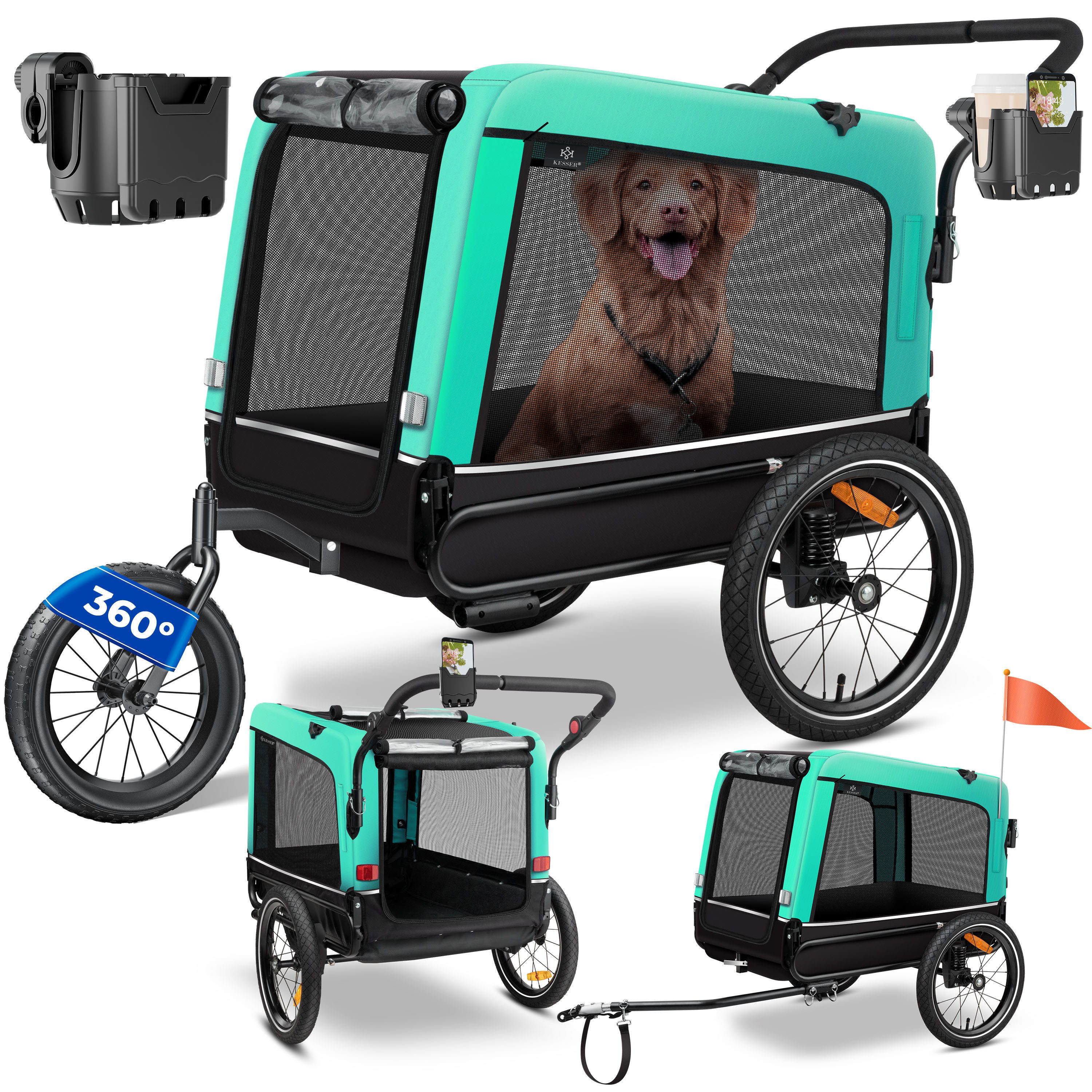 KESSER Fahrradhundeanhänger, Hundeanhänger Boxer 3-in-1 Hundebuggy Jogger Fahrradanhänger