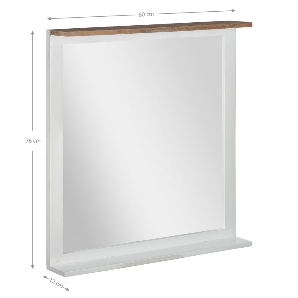 WOMO-DESIGN Wandspiegel Holzspiegel handgefertigt Badspiegel Schminkspiegel Massivholzrahmen, Natur 80x76 cm Hängespiegel Dekospiegel Flurspiegel Mangoholz lackiert