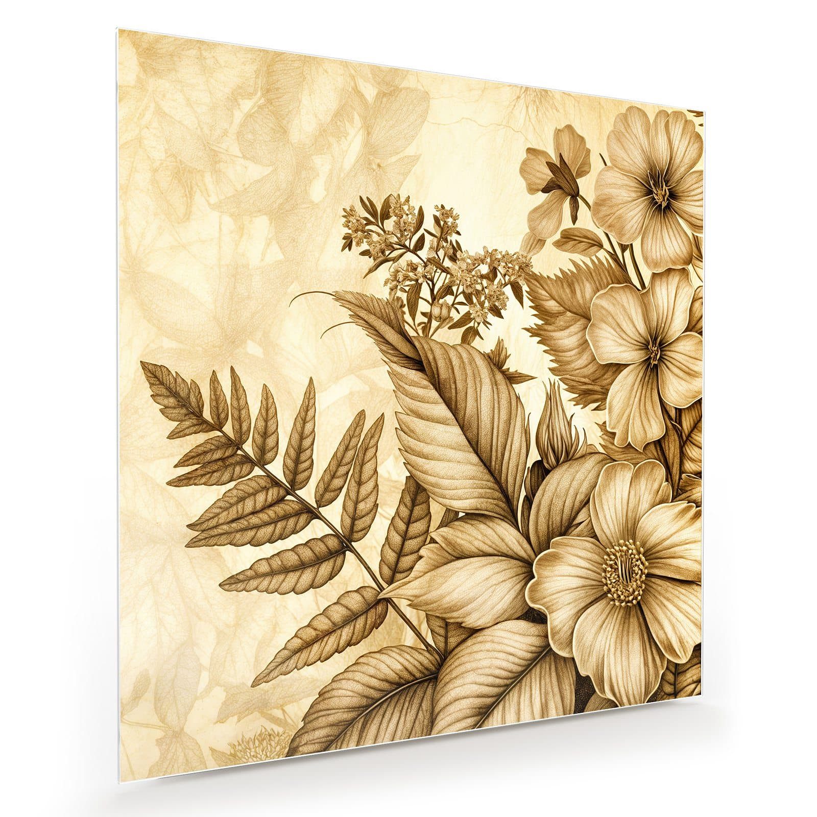 Primedeco Glasbild Wandbild Quadratisch Blumenblatt Kunstwerk mit Aufhängung, Blumen & Pflanzen (21 verschiedene Größen, 1 St), Elegante Aufhängung