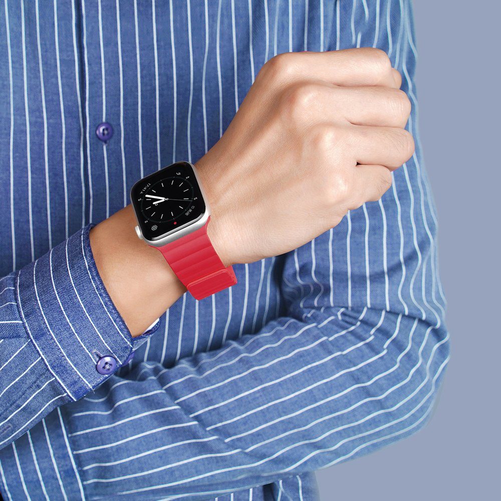 Watch 40 mit mm) 7/6/5/4/3/2 SE Ducis / (41 Dux Smartwatch-Armband kompatibel x x Apple 38 Uhrenarmband Rot Magnetband