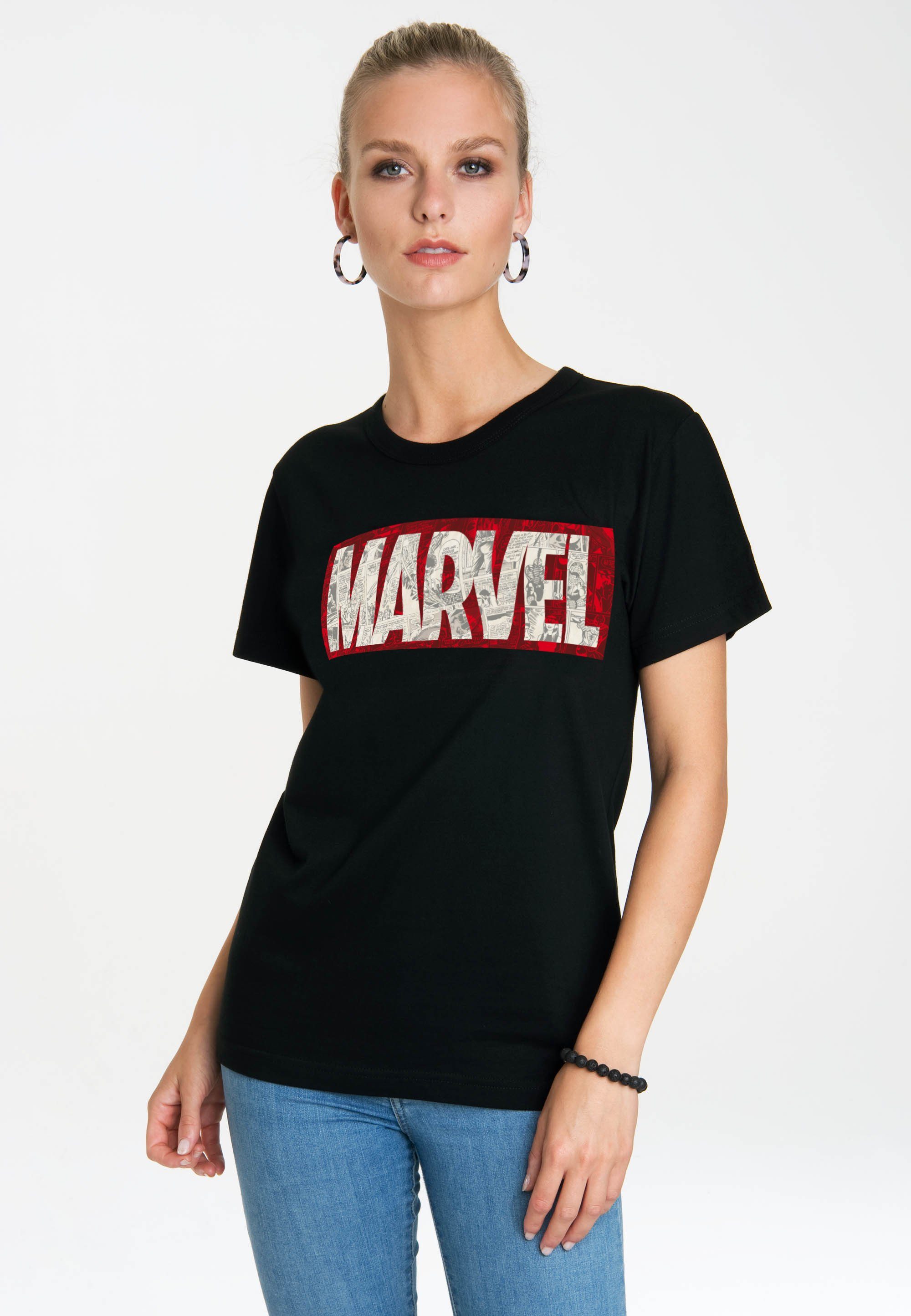 LOGOSHIRT T-Shirt Marvel Comic Block Logo mit coolem Print
