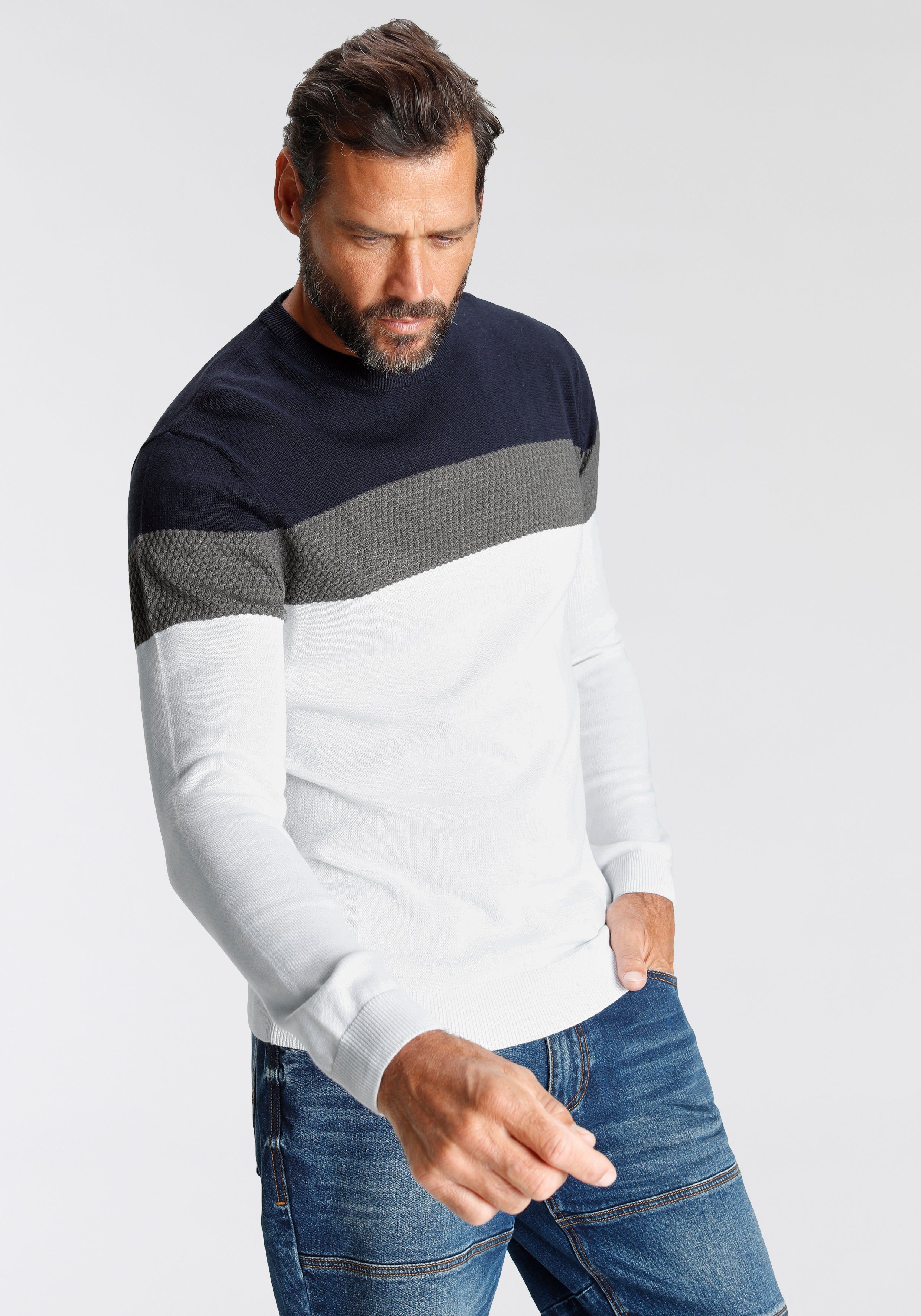 H.I.S Rundhalspullover neue Farben! Colorblocking, in leichter Strickqualit günstig online kaufen