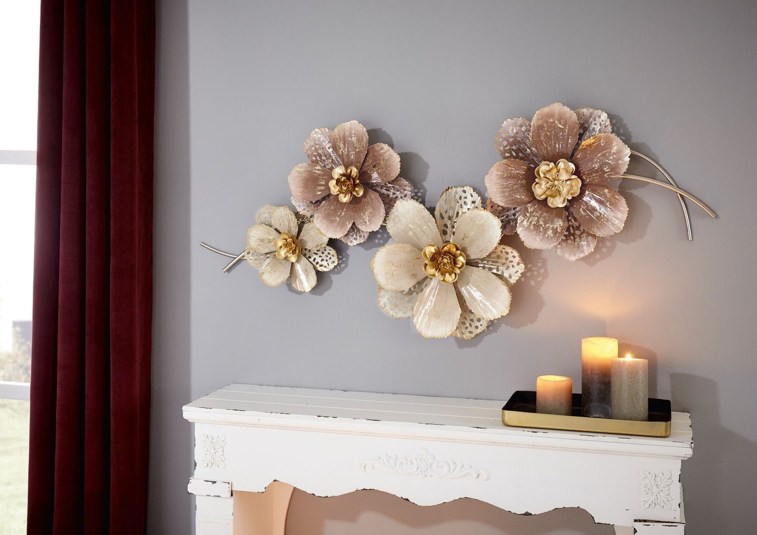 Home-trends24.de Wanddekoobjekt Blumen Blüte 3D Optik Metall Skulptur Wandschmuck