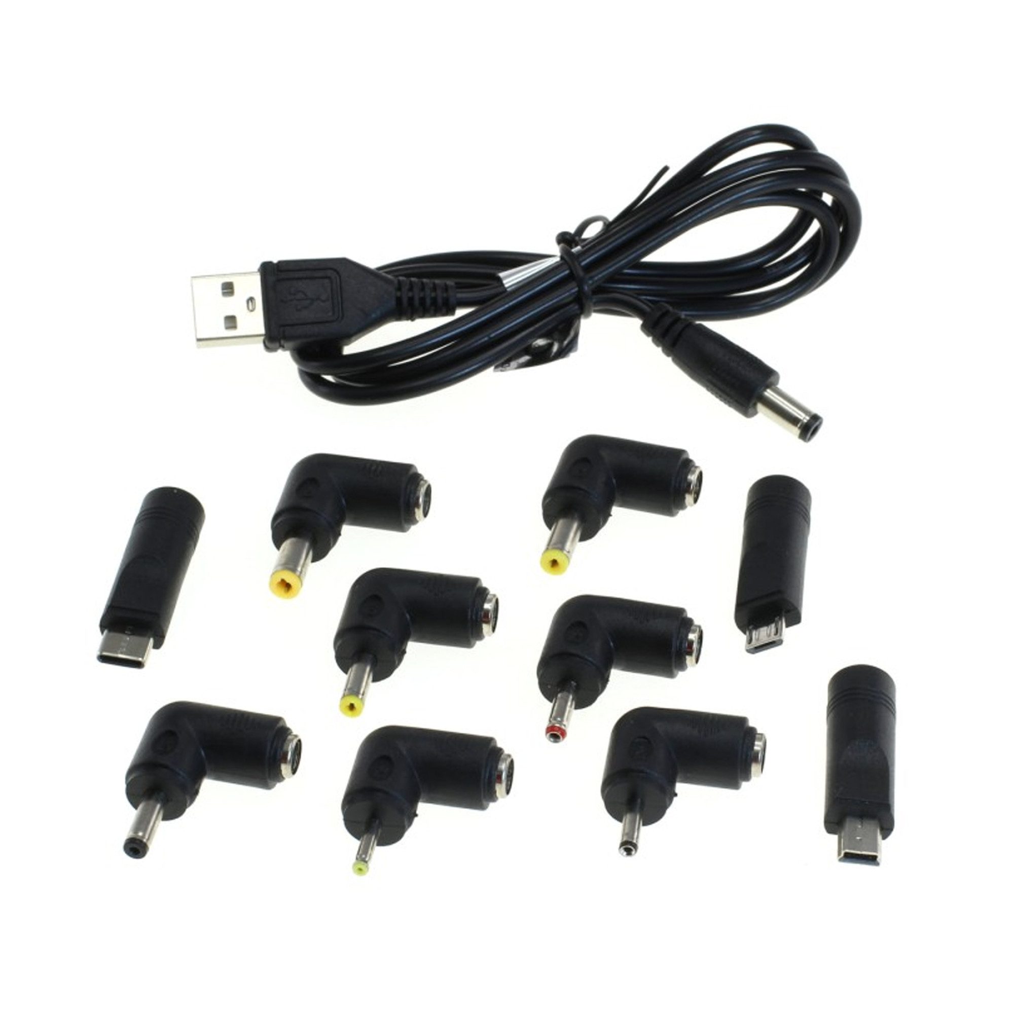 AccuCell Universal USB Ladekabel mit DC-Stecker 5,5x2,1mm und Adaptern für ver Akku-Ladestation