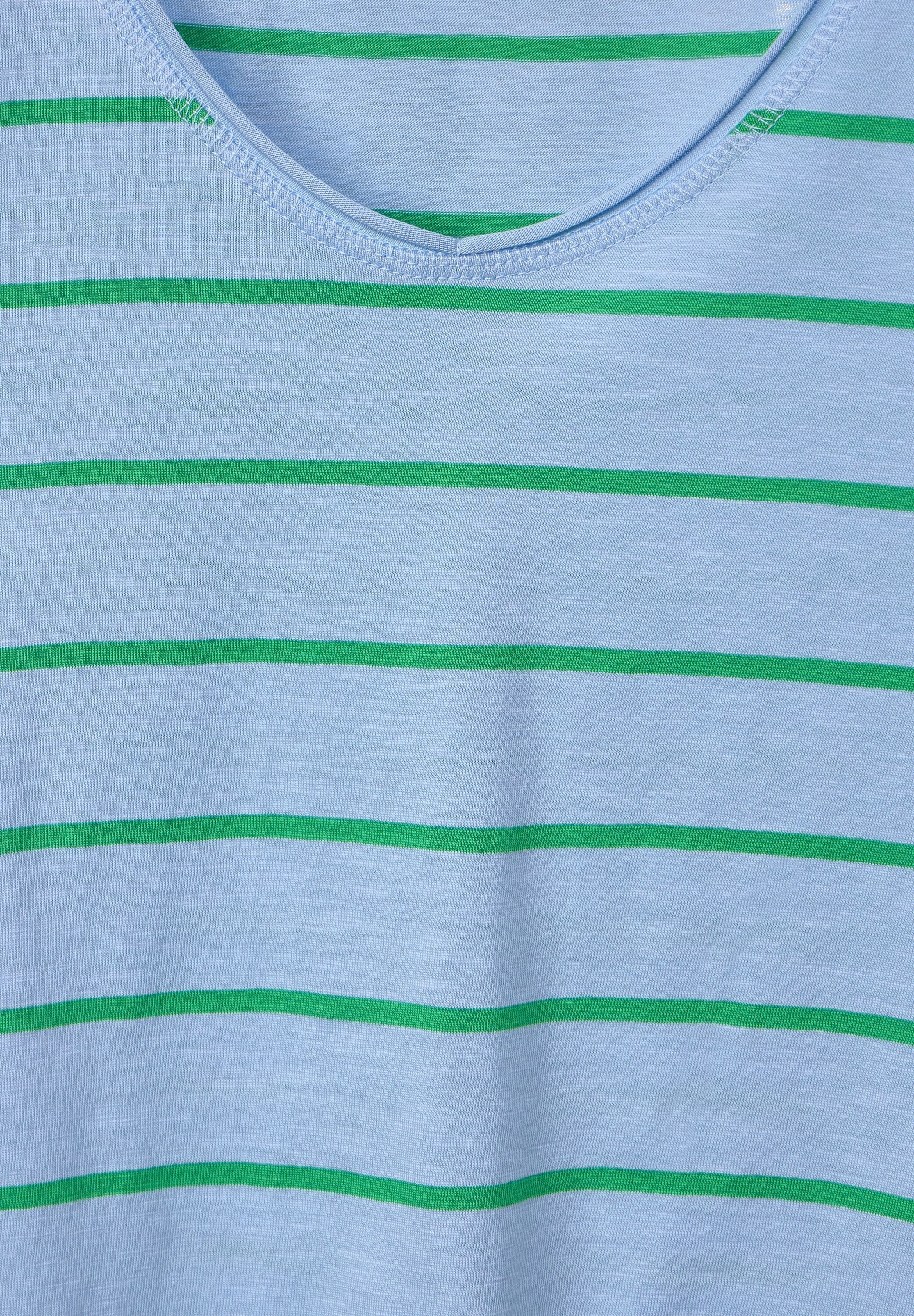 Cecil T-Shirt mit abgerundetem blue fresh V-Ausschnitt tranquil und green
