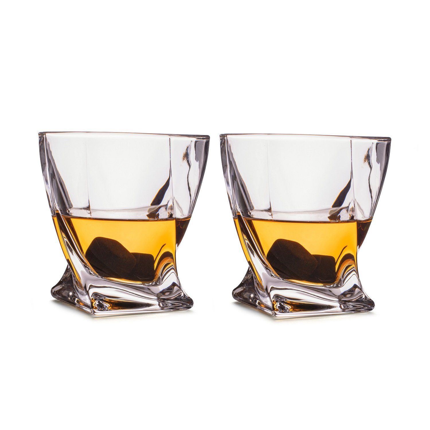 Gläser-Set Whisky Gläser - Twisted (2er Set) inkl. 2 ice rocks (Kühlsteine)