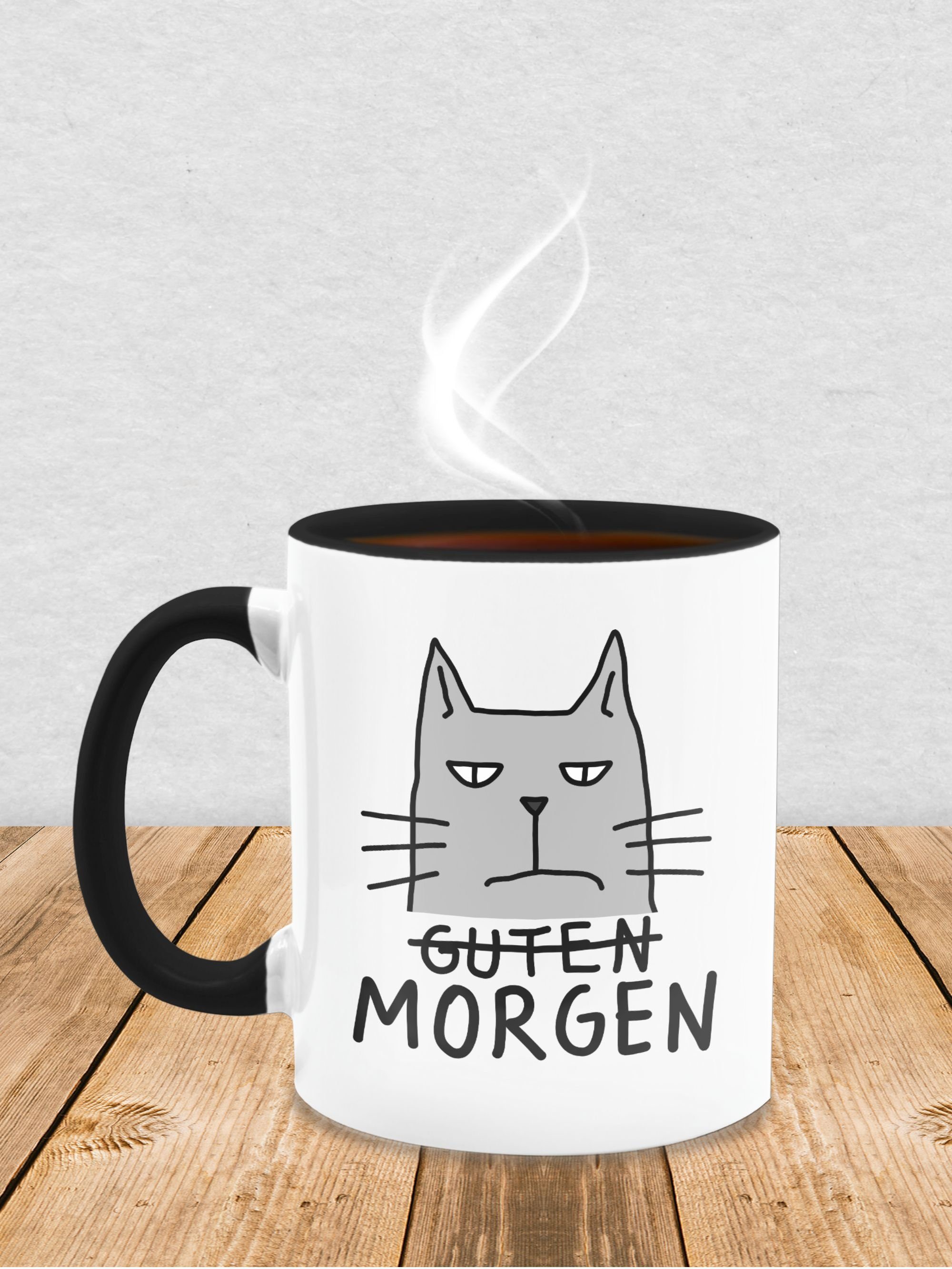Keramik, Statement Schwarz Katze, Guten Shirtracer Sprüche 1 Morgen Tasse