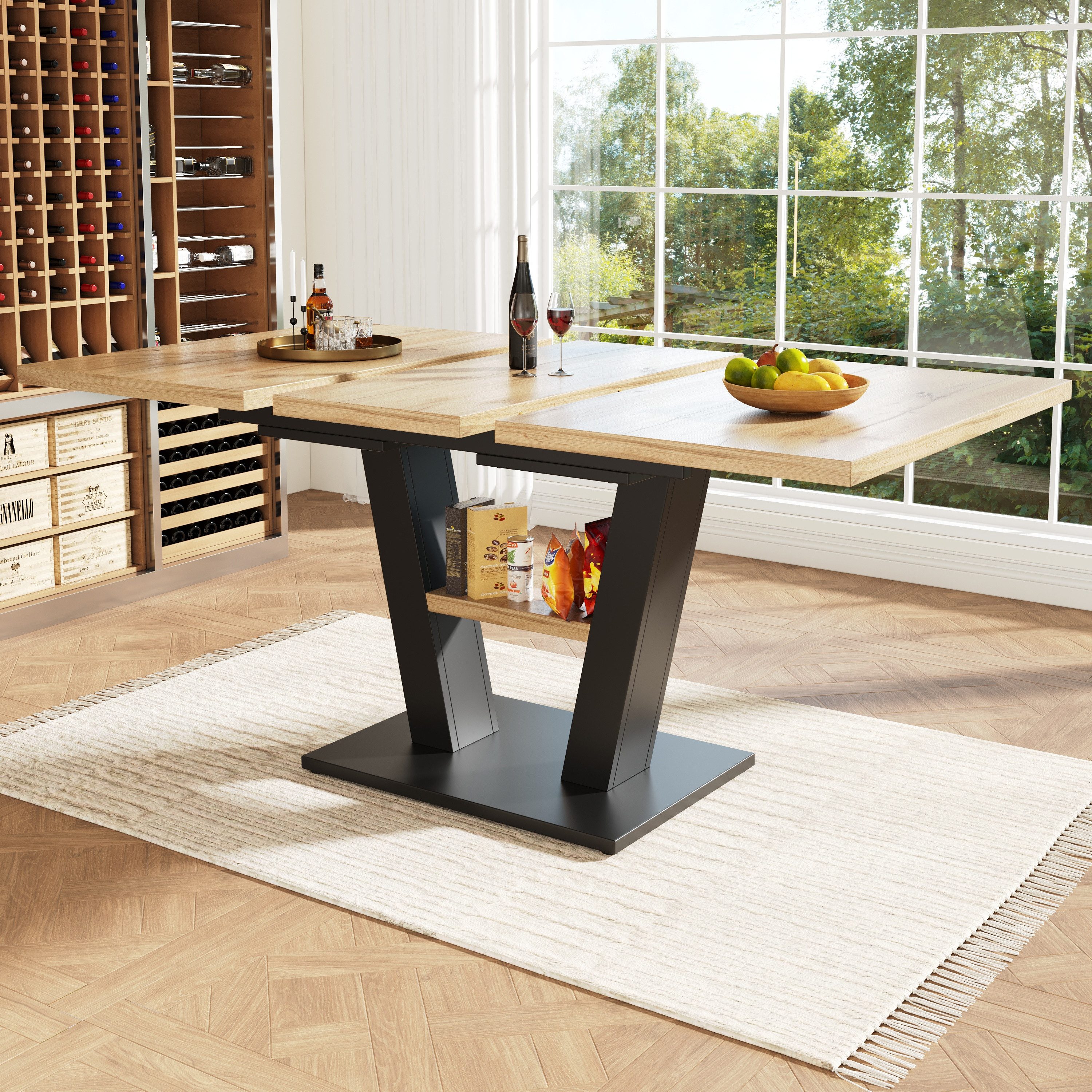 STILVORA Esstisch Küchentisch mit Regal unter,Ausziehtisch Teleskoptisch MDF,Holzfarbe (Esstisch Teleskoptisch (118-157×70×75 cm) aus MDF und Metall, Ausziehtisch für Küche und Wohnzimmer, Erweiterbar von 118 cm auf 157 cm, Elegant und stabil, 118-157×70×75cm), Esstisch Teleskoptisch