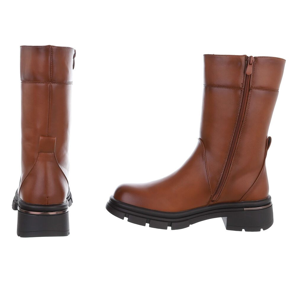 Ital-Design Moderne Damen-Stiefel mit mittelhohem Schaft und rutschfester Sohle Plateaustiefelette (90649145) Blockabsatz Stiefeletten in Camel – Bild 5 von 5
